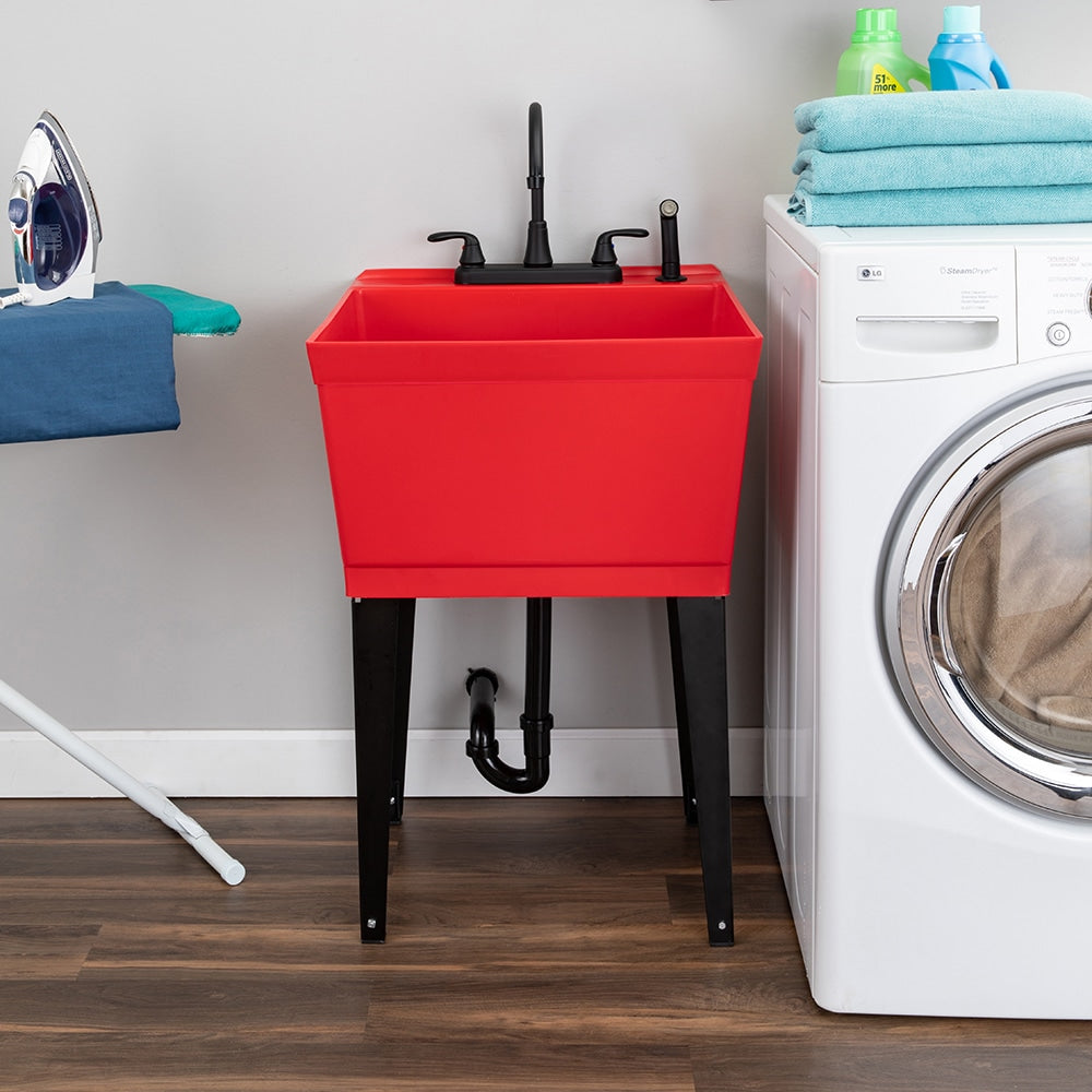 Cambridge Resources 1-Basin Freestanding Utility Tub with Faucet - Red