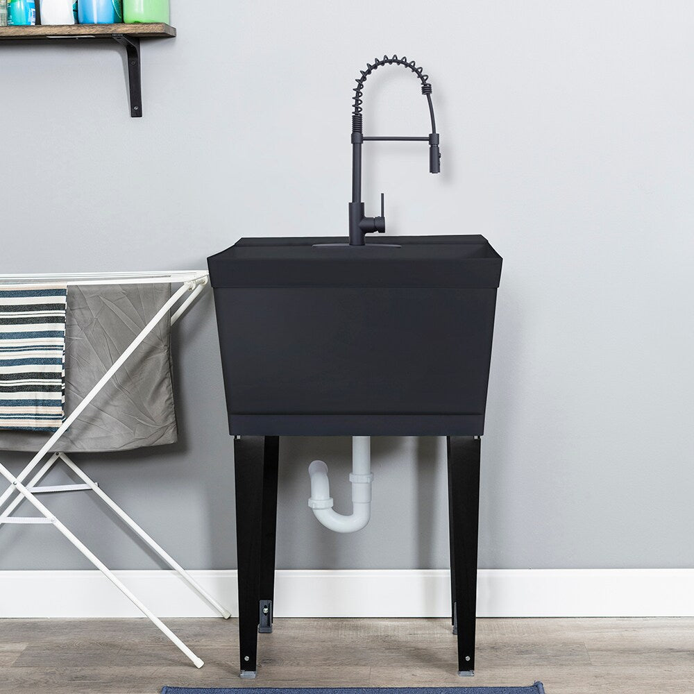 Cambridge Resources Freestanding Black Utility Tub with Faucet