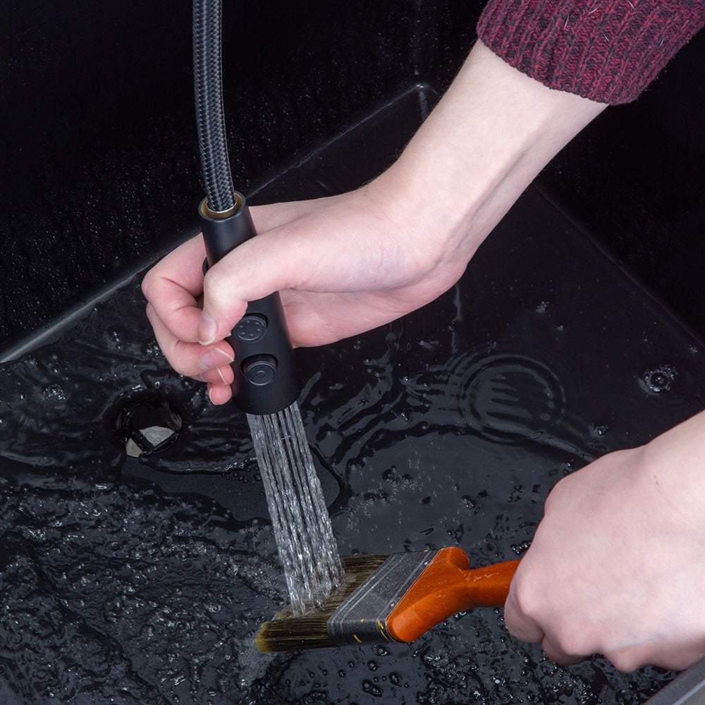 Cambridge Resources Black Freestanding Utility Tub with Faucet and Drain