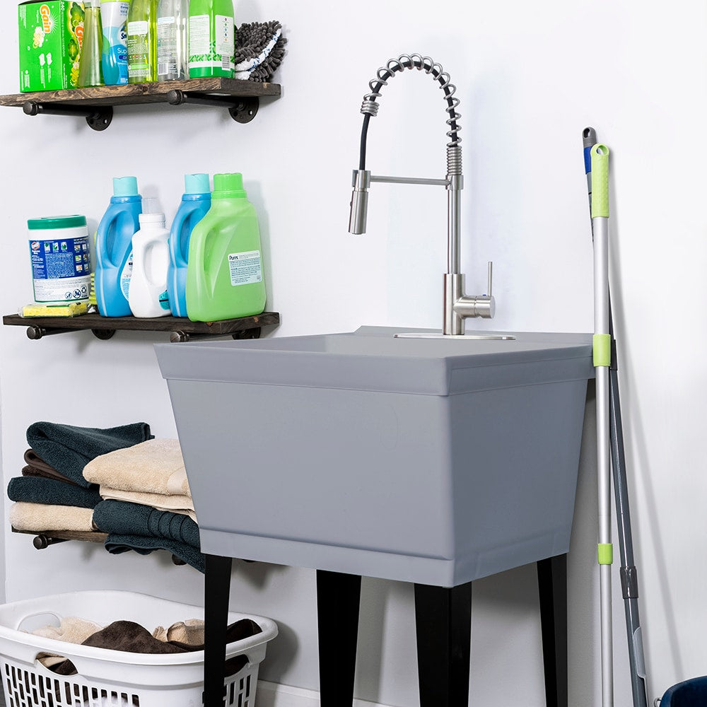 Cambridge Resources Gray Freestanding Utility Tub with Drain and Faucet