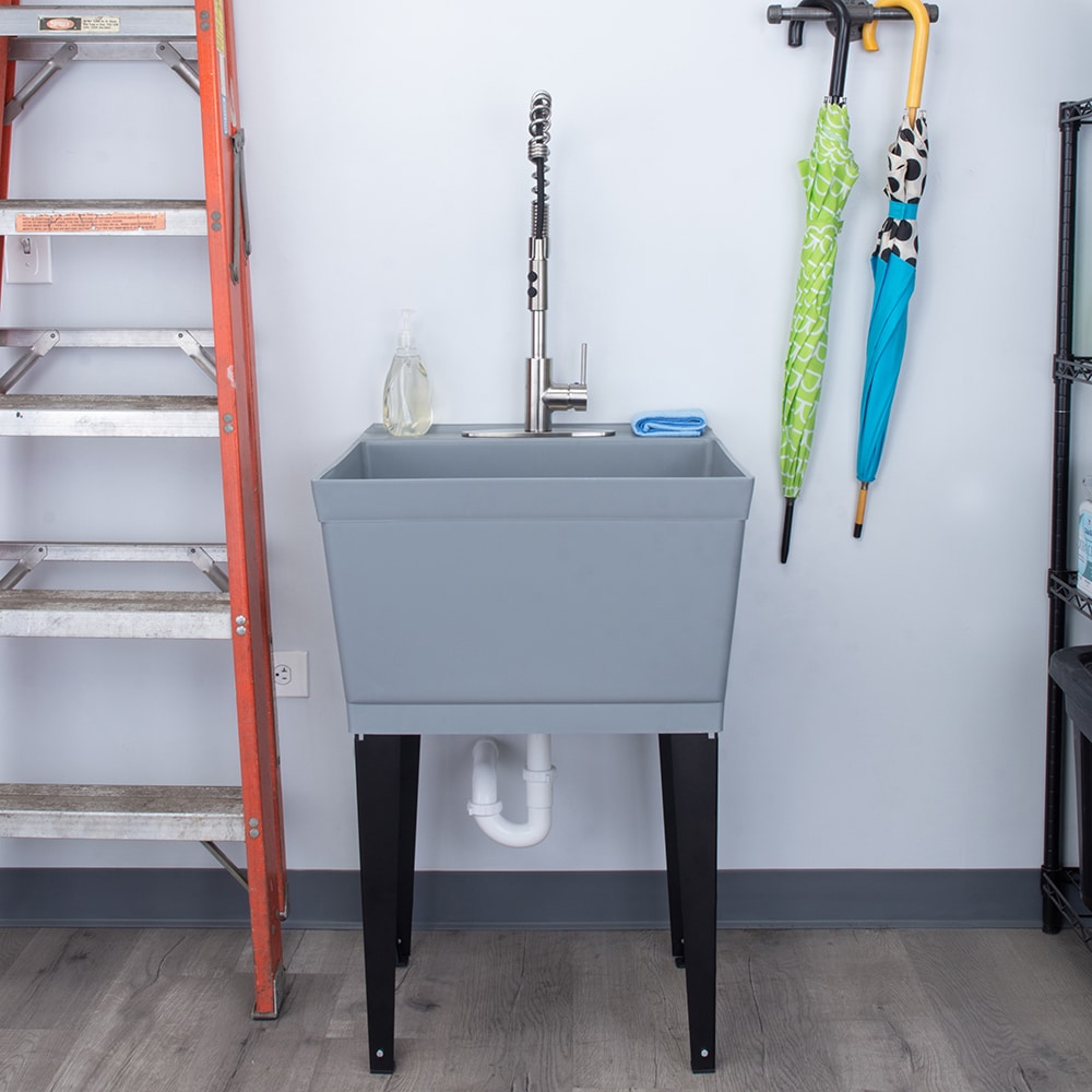 Cambridge Resources Gray Freestanding Utility Tub with Drain and Faucet