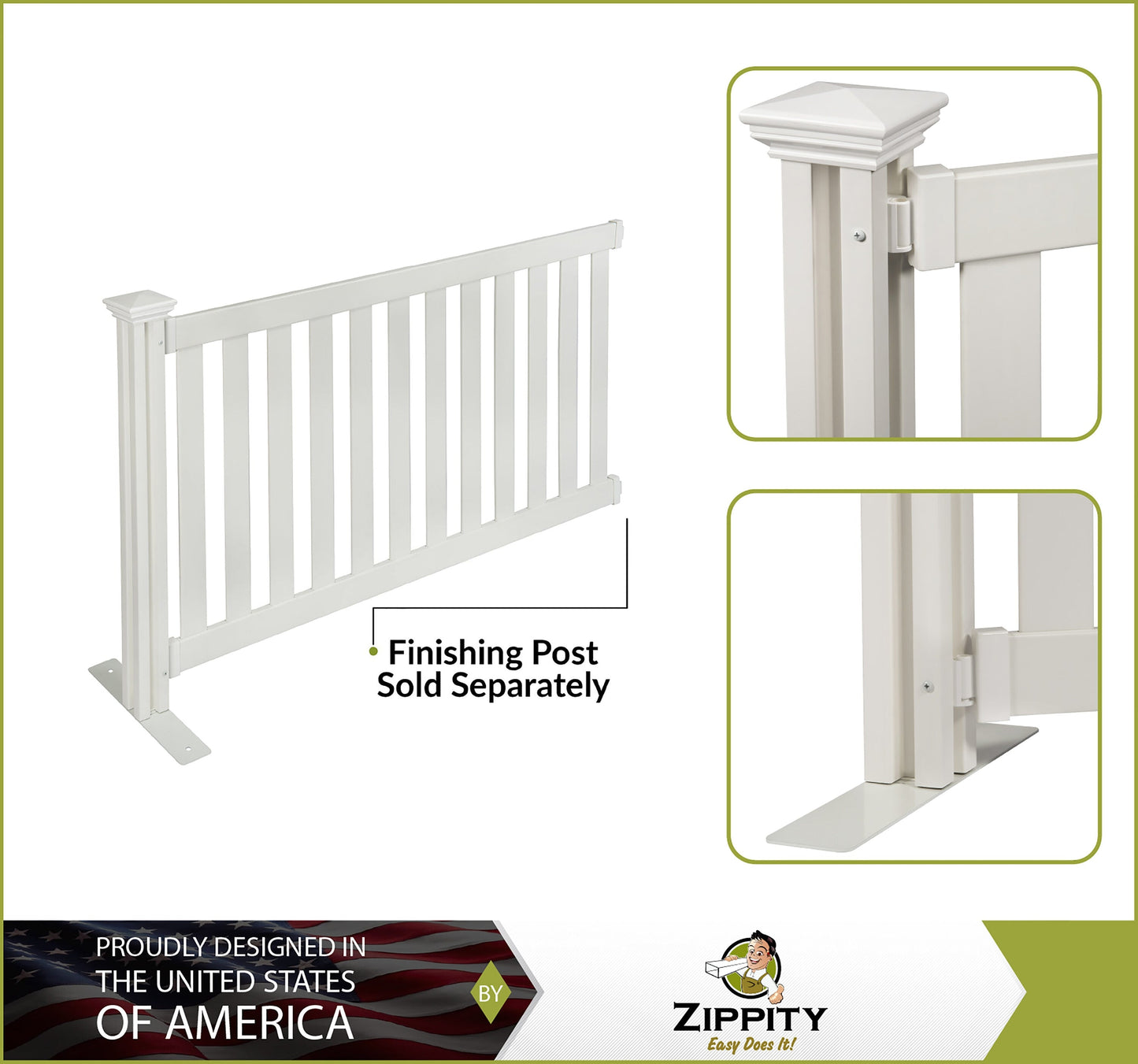 Zippity Outdoor Products Davidson Hinged Portable Event 3-ft H x 5.5-ft W White Vinyl Flat-top Fence Panel No Dig (Unassembled)