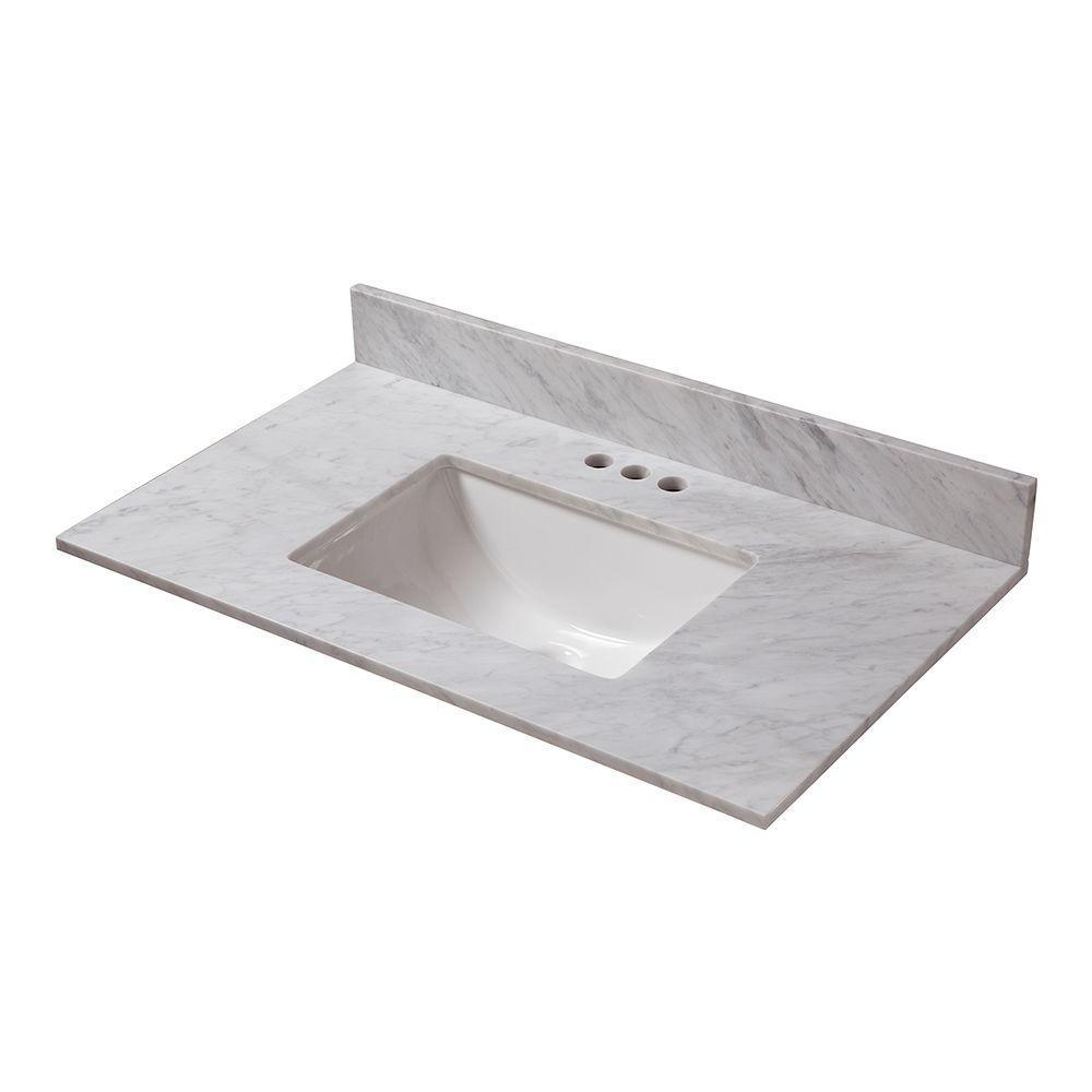 61 in. W Engineered Marble Single Sink Vanity Top in Winter White with White Trough Sink - Super Arbor