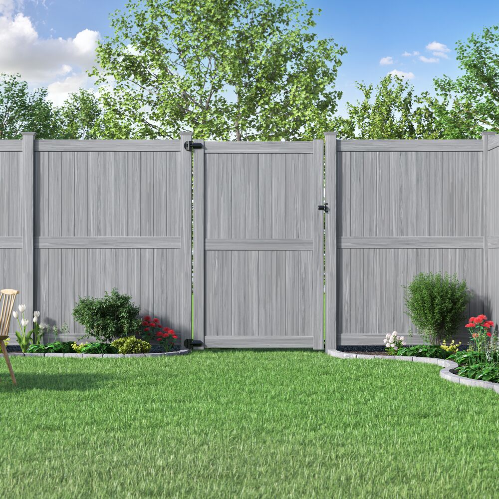 Freedom Hampton 8-ft H x 5-ft W Woodgrain Gray Vinyl Flat-top Fence Gate Kit (Unassembled)