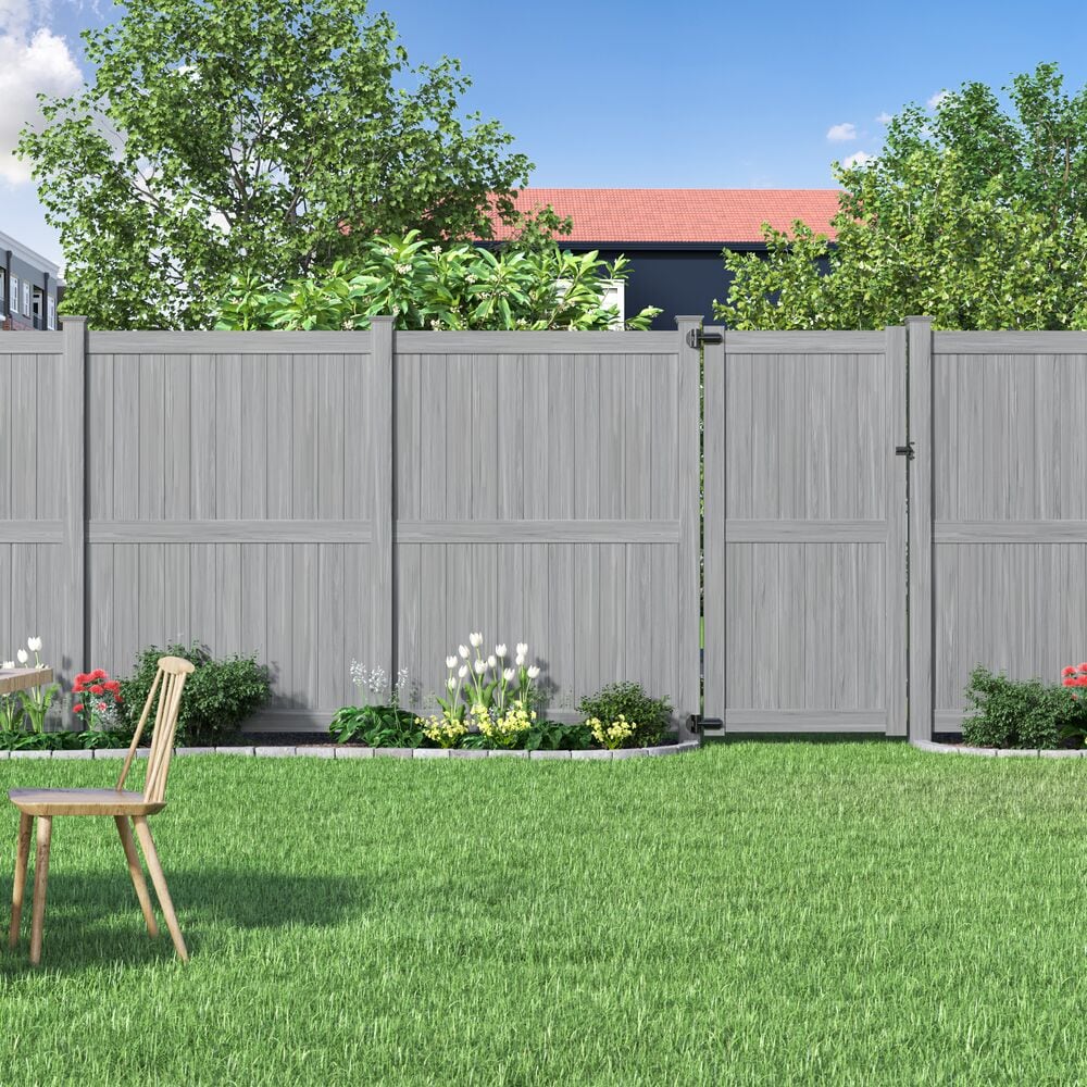 Freedom Hampton 12-ft H x 5-in W Woodgrain Gray Vinyl End Fence Post (Assembled)