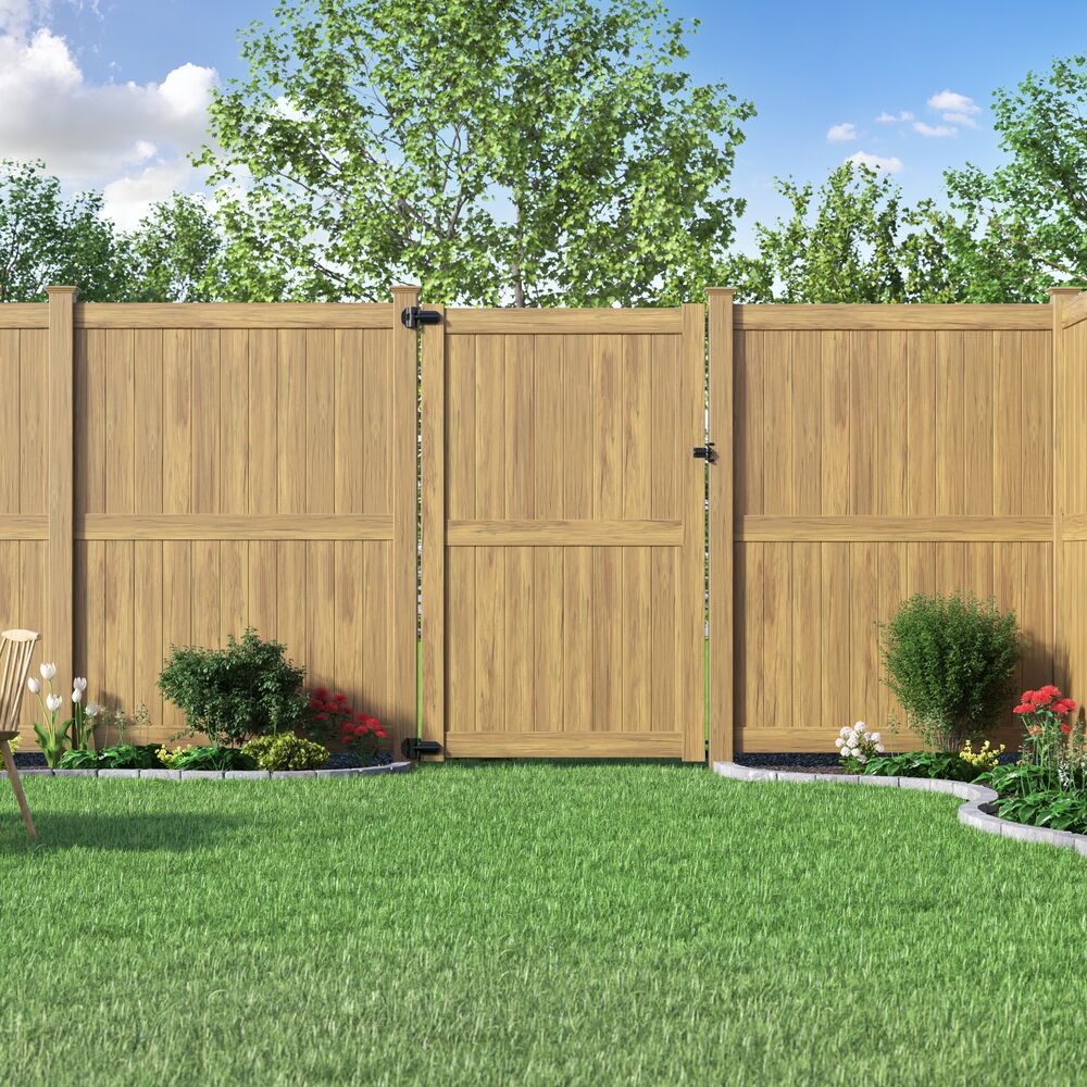 Freedom Hampton 8-ft H x 6-ft W Woodgrain Cypress Privacy Vinyl Flat-top Fence Panel (Unassembled)
