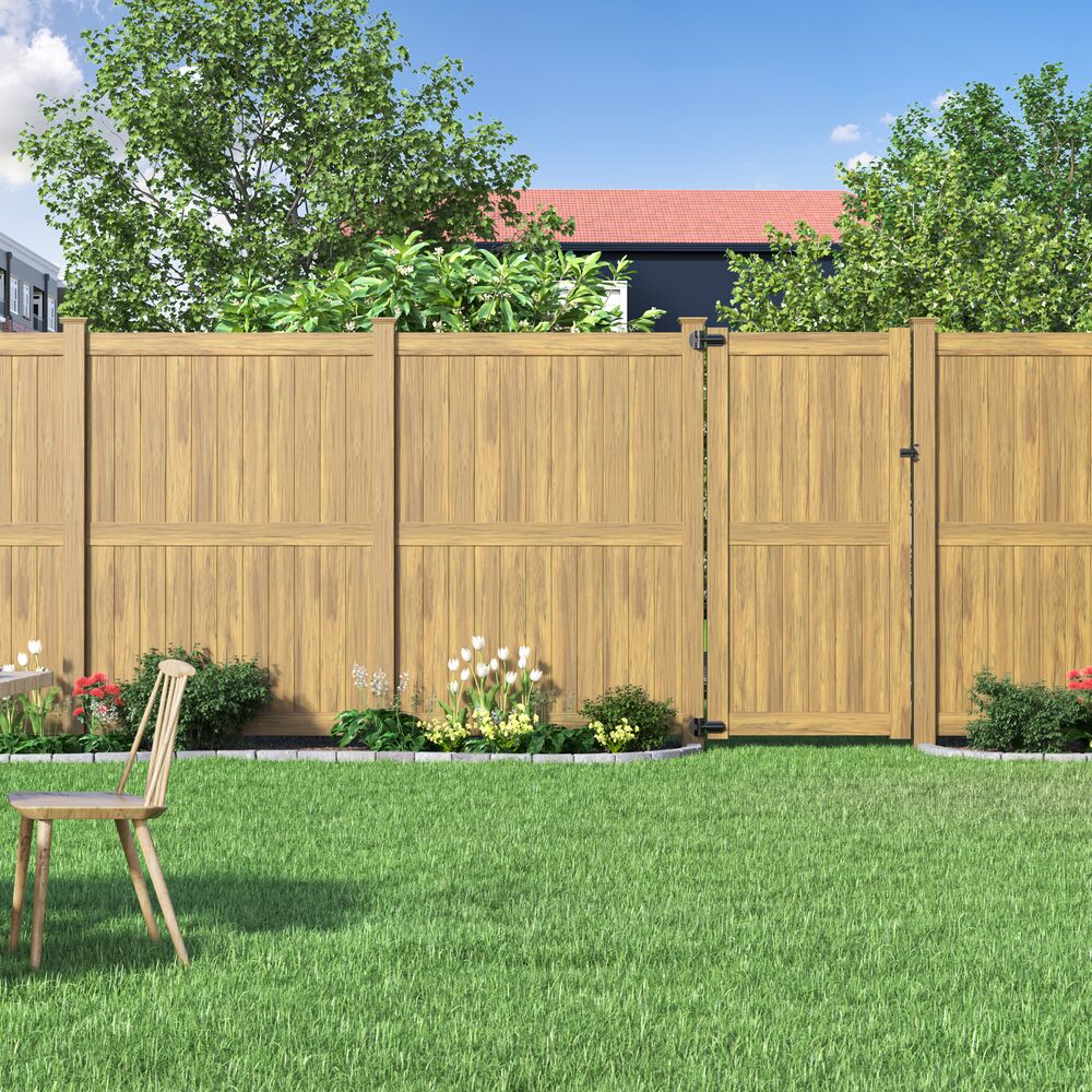 Freedom Hampton 8-ft H x 6-ft W Woodgrain Cypress Privacy Vinyl Flat-top Fence Panel (Unassembled)