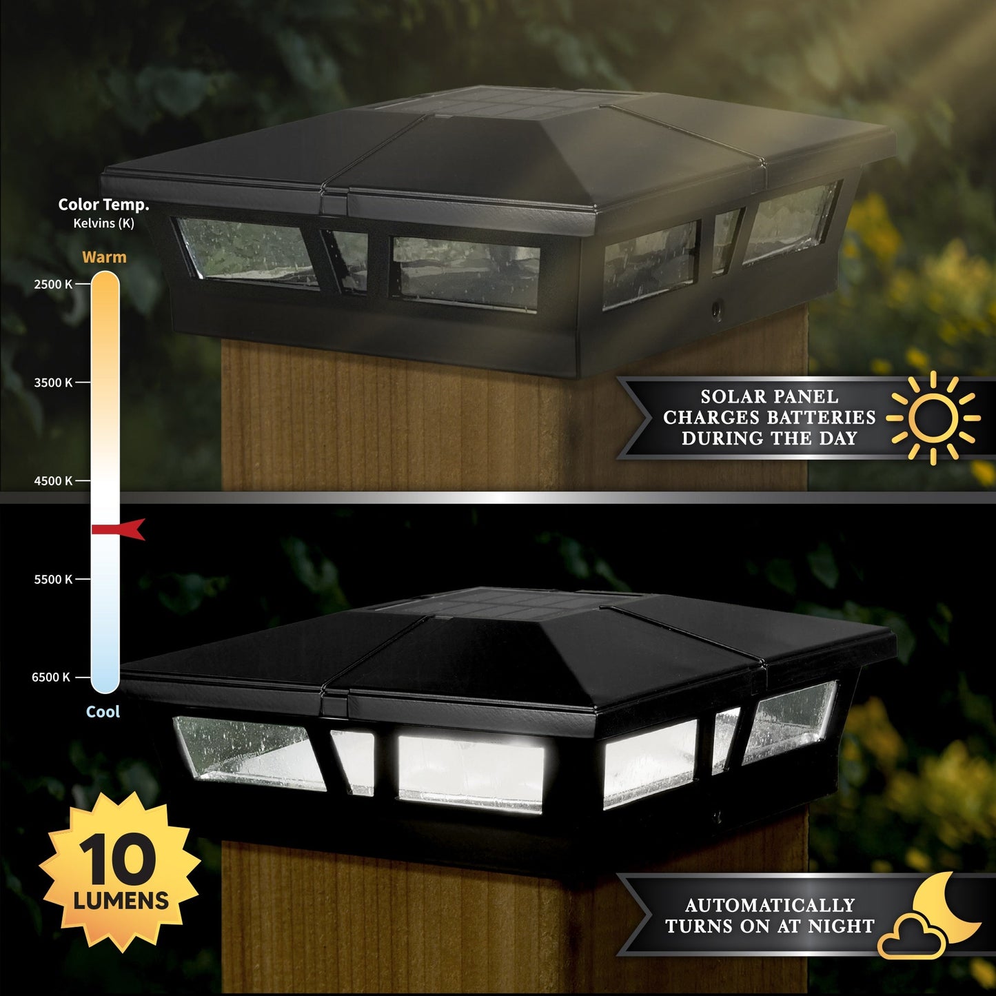 Classy Caps 5-in x 5-in 10-Lumen 1-Watt Black Powder Coated Aluminum Solar LED Outdoor Post Cap Light (4500 K)
