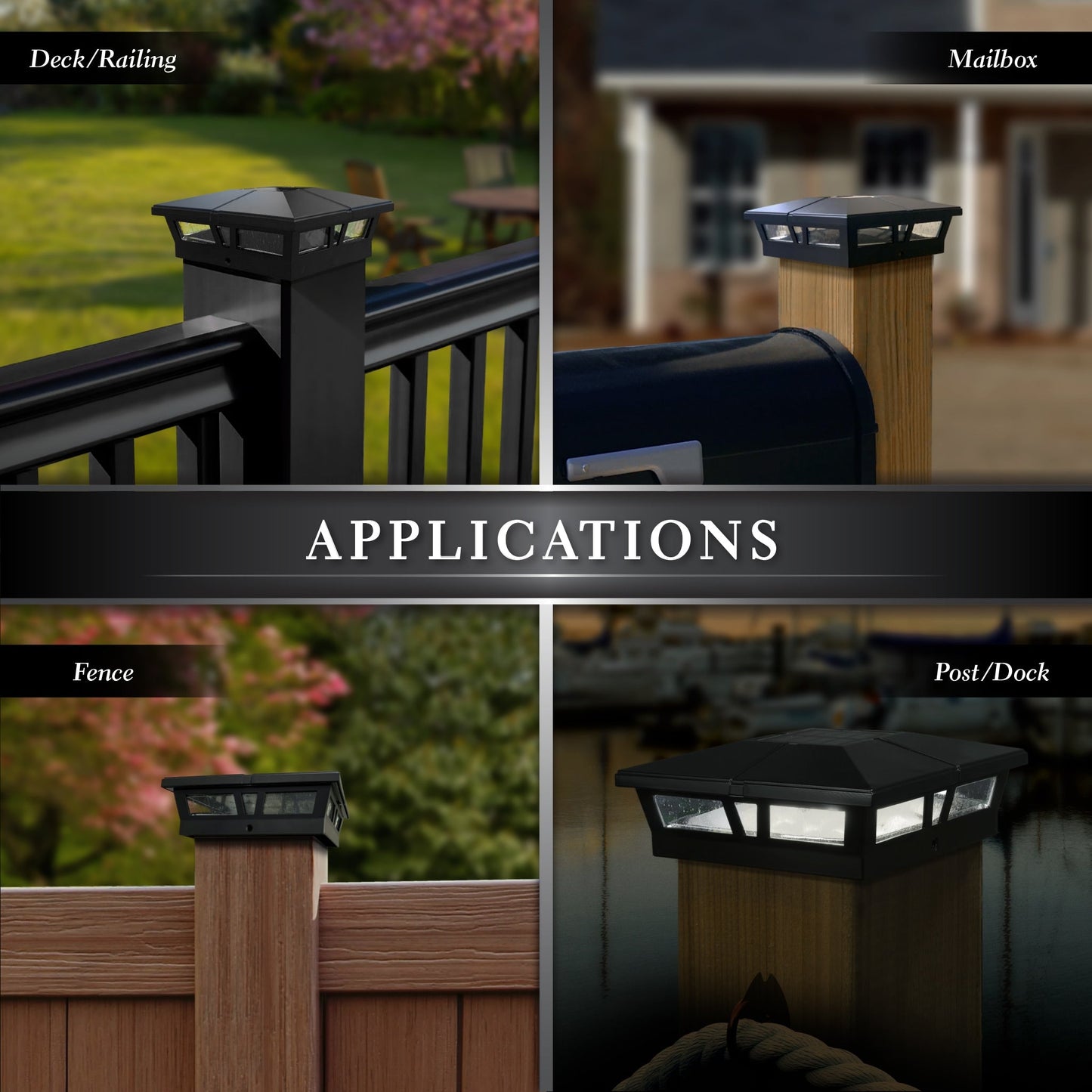 Classy Caps 5-in x 5-in 10-Lumen 1-Watt Black Powder Coated Aluminum Solar LED Outdoor Post Cap Light (4500 K)