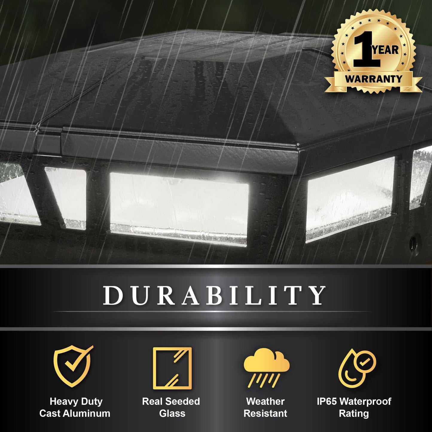 Classy Caps 5-in x 5-in 10-Lumen 1-Watt Black Powder Coated Aluminum Solar LED Outdoor Post Cap Light (4500 K)