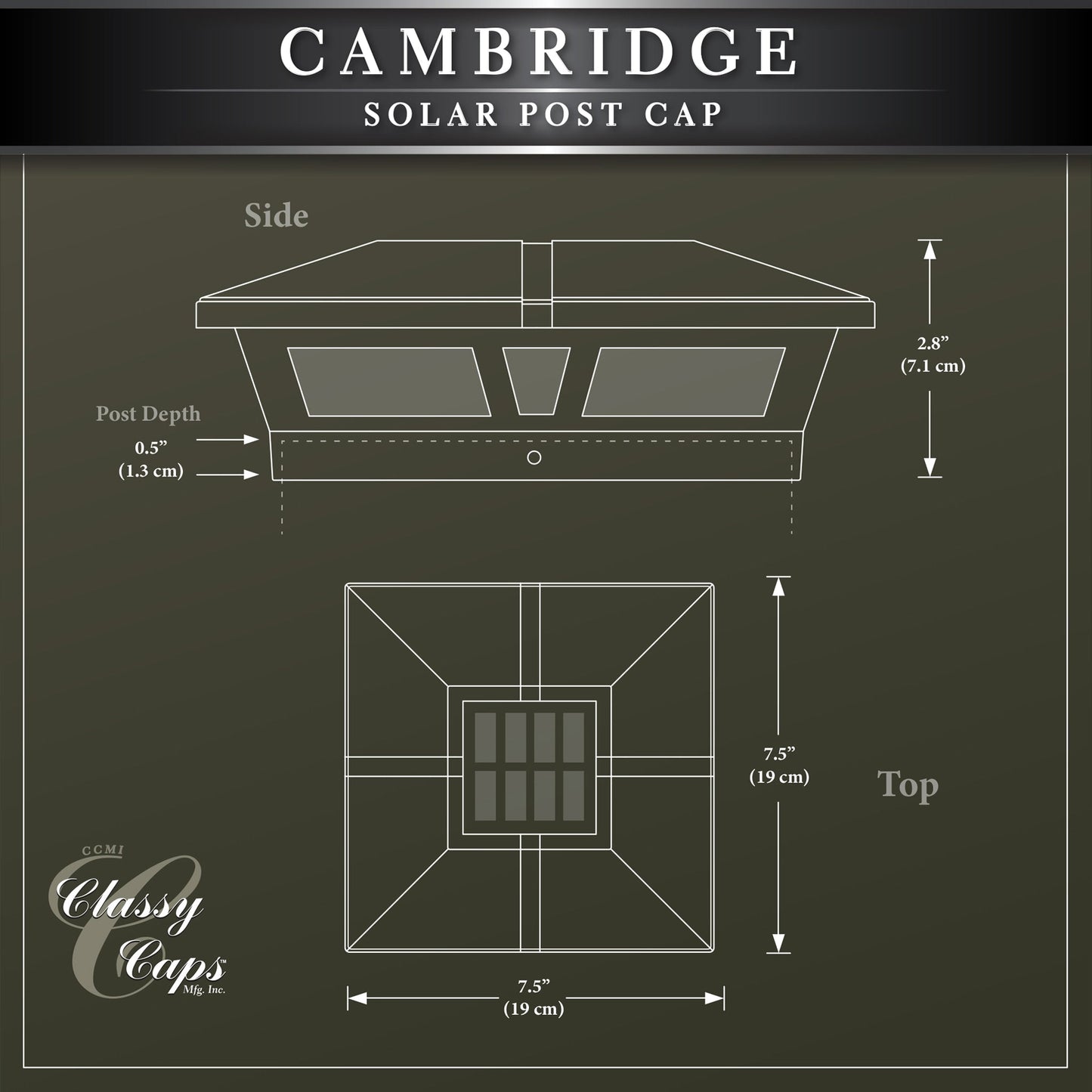 Classy Caps 5-in x 5-in 10-Lumen 1-Watt Black Powder Coated Aluminum Solar LED Outdoor Post Cap Light (4500 K)