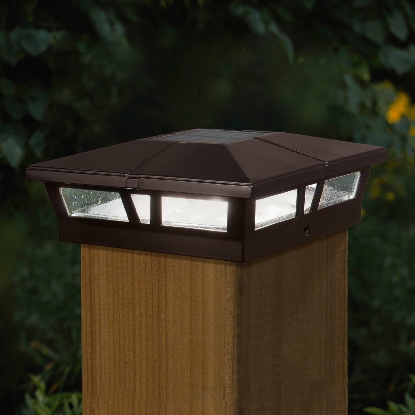 Classy Caps 6-in x 6-in 10-Lumen 1-Watt Brown Powder Coated Aluminum Solar LED Outdoor Post Cap Light (4500 K)