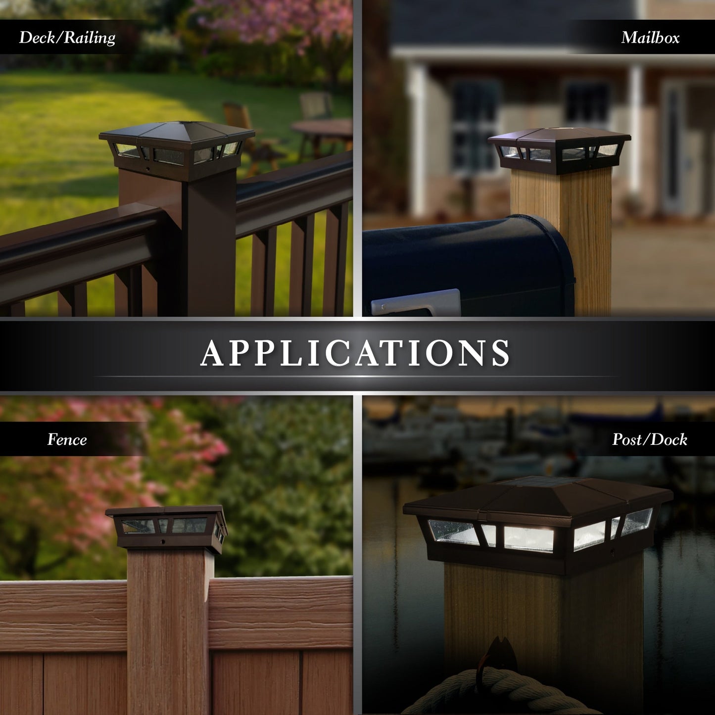 Classy Caps 6-in x 6-in 10-Lumen 1-Watt Brown Powder Coated Aluminum Solar LED Outdoor Post Cap Light (4500 K)