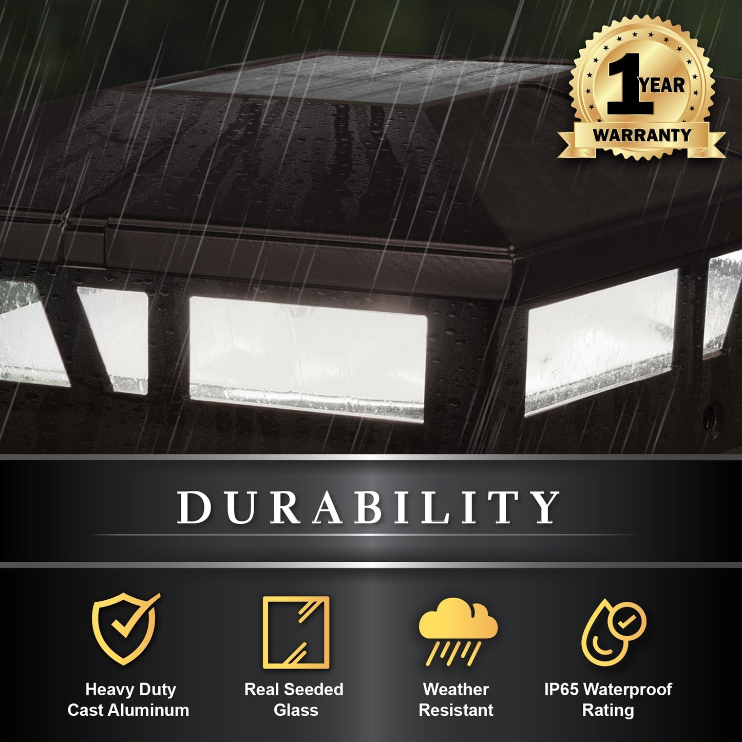 Classy Caps 6-in x 6-in 10-Lumen 1-Watt Brown Powder Coated Aluminum Solar LED Outdoor Post Cap Light (4500 K)