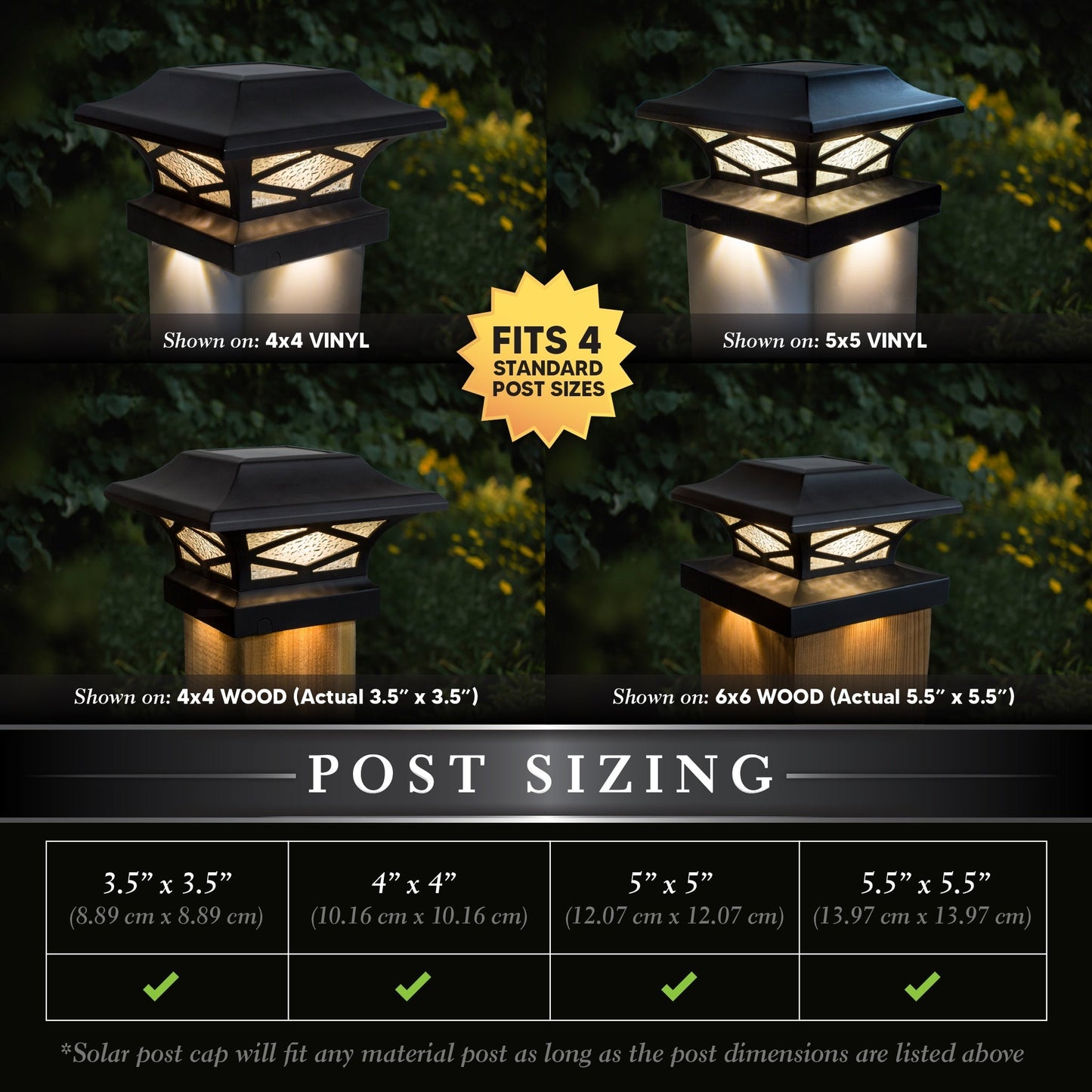 Classy Caps 4-in x 4-in 20-Lumen 0.2-Watt Black Solar LED Outdoor Post Cap Light (2700 K)
