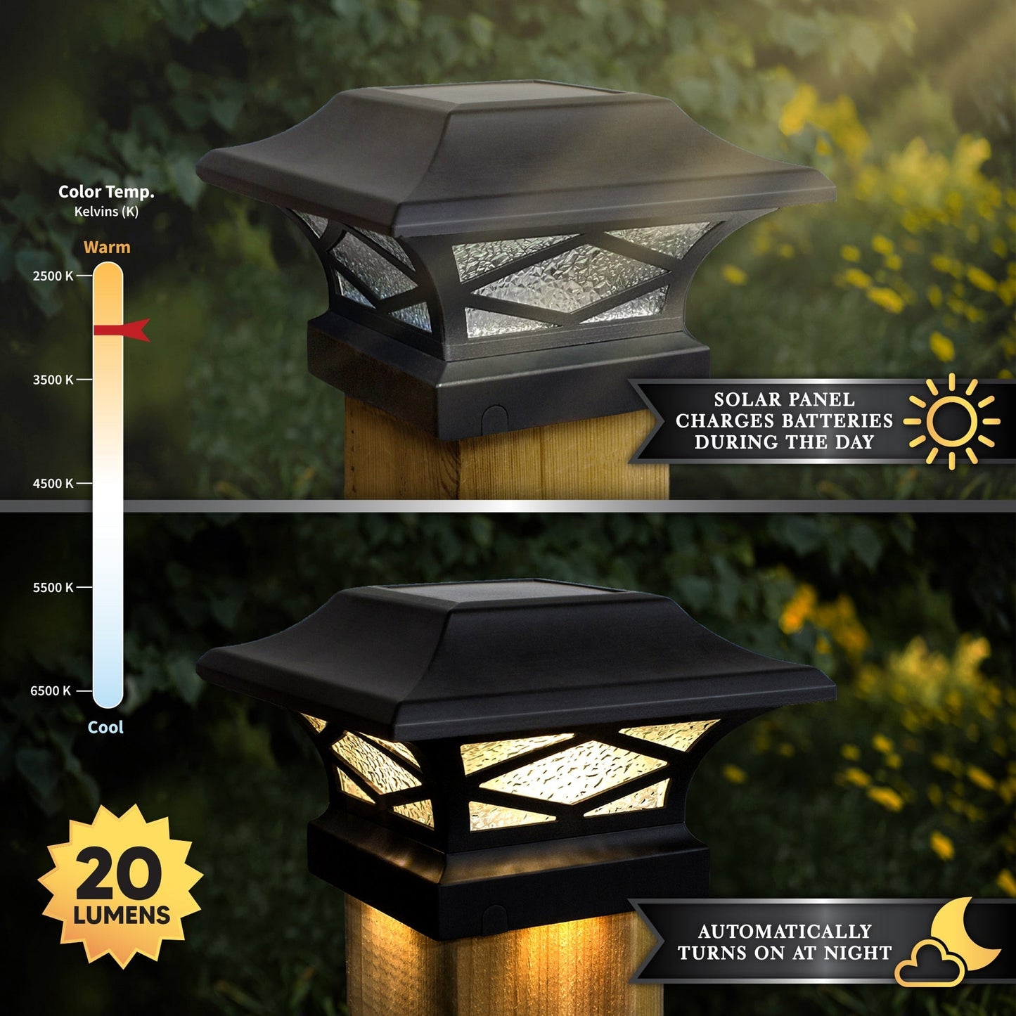 Classy Caps 4-in x 4-in 20-Lumen 0.2-Watt Black Solar LED Outdoor Post Cap Light (2700 K)
