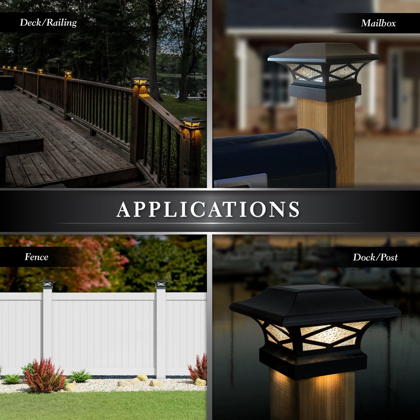 Classy Caps 4-in x 4-in 20-Lumen 0.2-Watt Black Solar LED Outdoor Post Cap Light (2700 K)