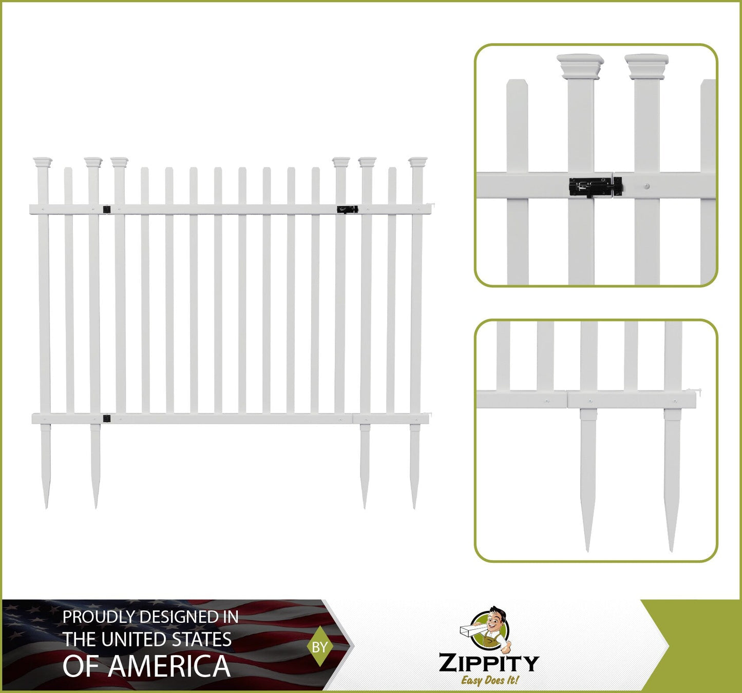 Zippity Outdoor Products 3.5-ft H x 5-ft W White Vinyl Dog Ear No-dig Fence Gate (Unassembled)