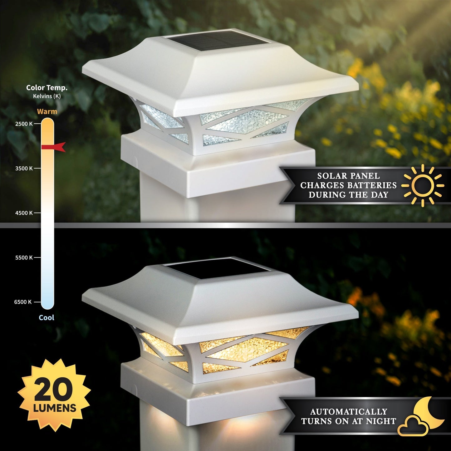 Classy Caps 4-in x 4-in 20-Lumen 0.2-Watt White Solar LED Outdoor Post Cap Light (2700 K)