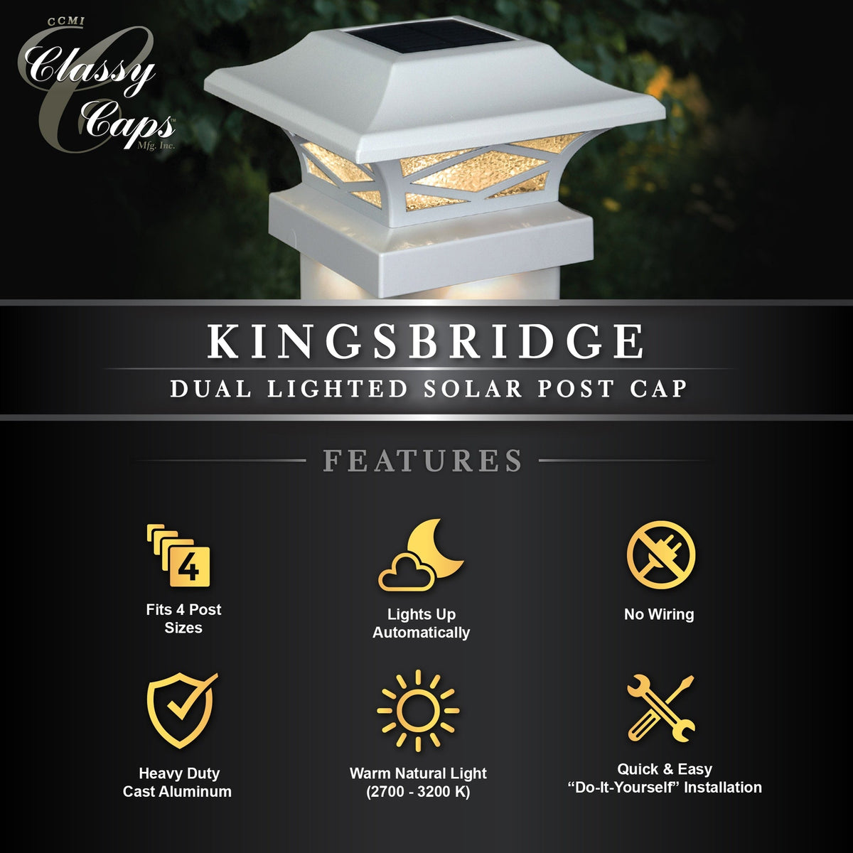 Classy Caps 4-in x 4-in 20-Lumen 0.2-Watt White Solar LED Outdoor Post Cap Light (2700 K)