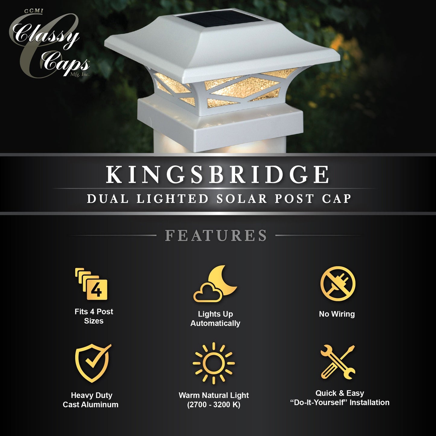 Classy Caps 4-in x 4-in 20-Lumen 0.2-Watt White Solar LED Outdoor Post Cap Light (2700 K)