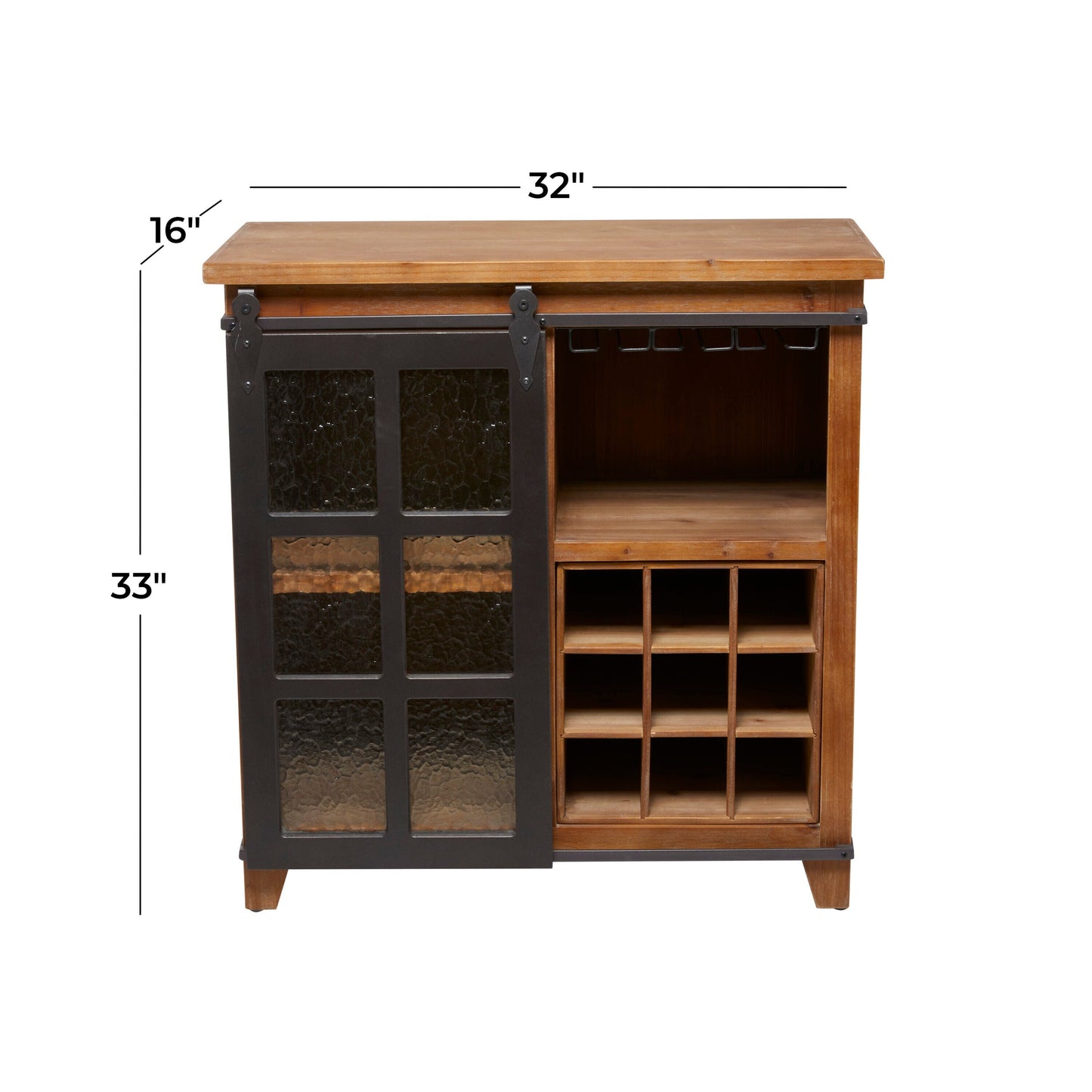 Grayson Lane 31.5-in x 32.5-in Pine Brown Rectangle Bar Cabinet