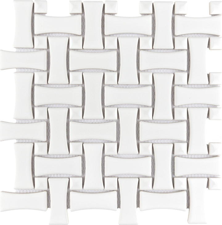 Affinity Tile Metro Dog Bone Basketweave Matte White with Glossy White Dot 10-in x 10-in Multi-finish Porcelain Mosaic Floor and Wall Tile product image