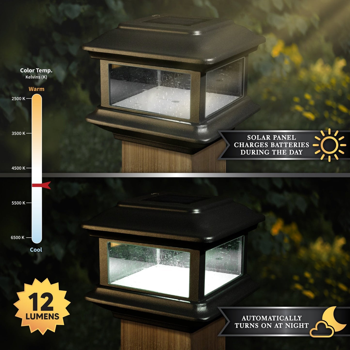 Classy Caps 4-in x 4-in 5-Lumen 1-Watt Black Solar LED Outdoor Post Cap Light (5000 K)