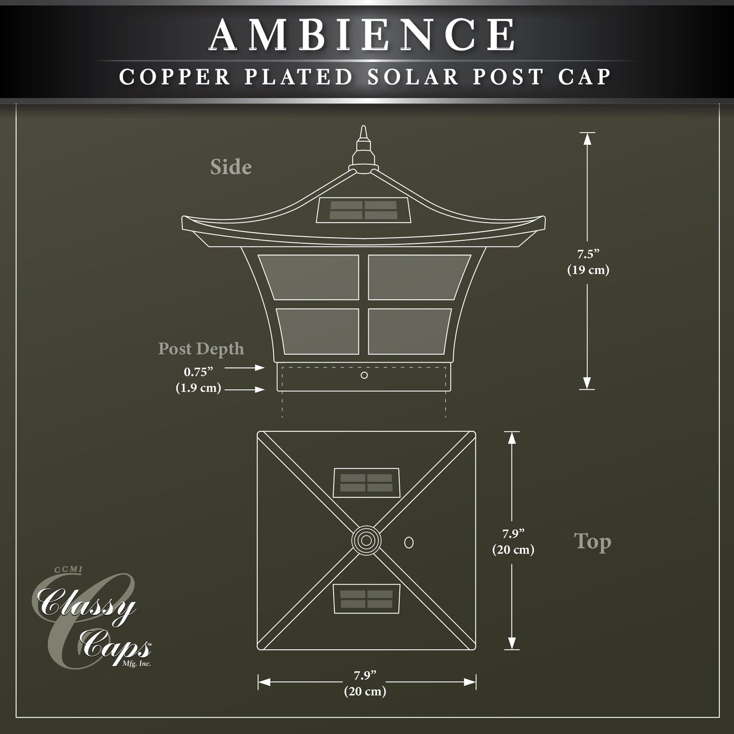 Classy Caps 4-in x 4-in 6-Lumen 1-Watt Electroplated Copper Solar LED Outdoor Post Cap Light (3000 K)