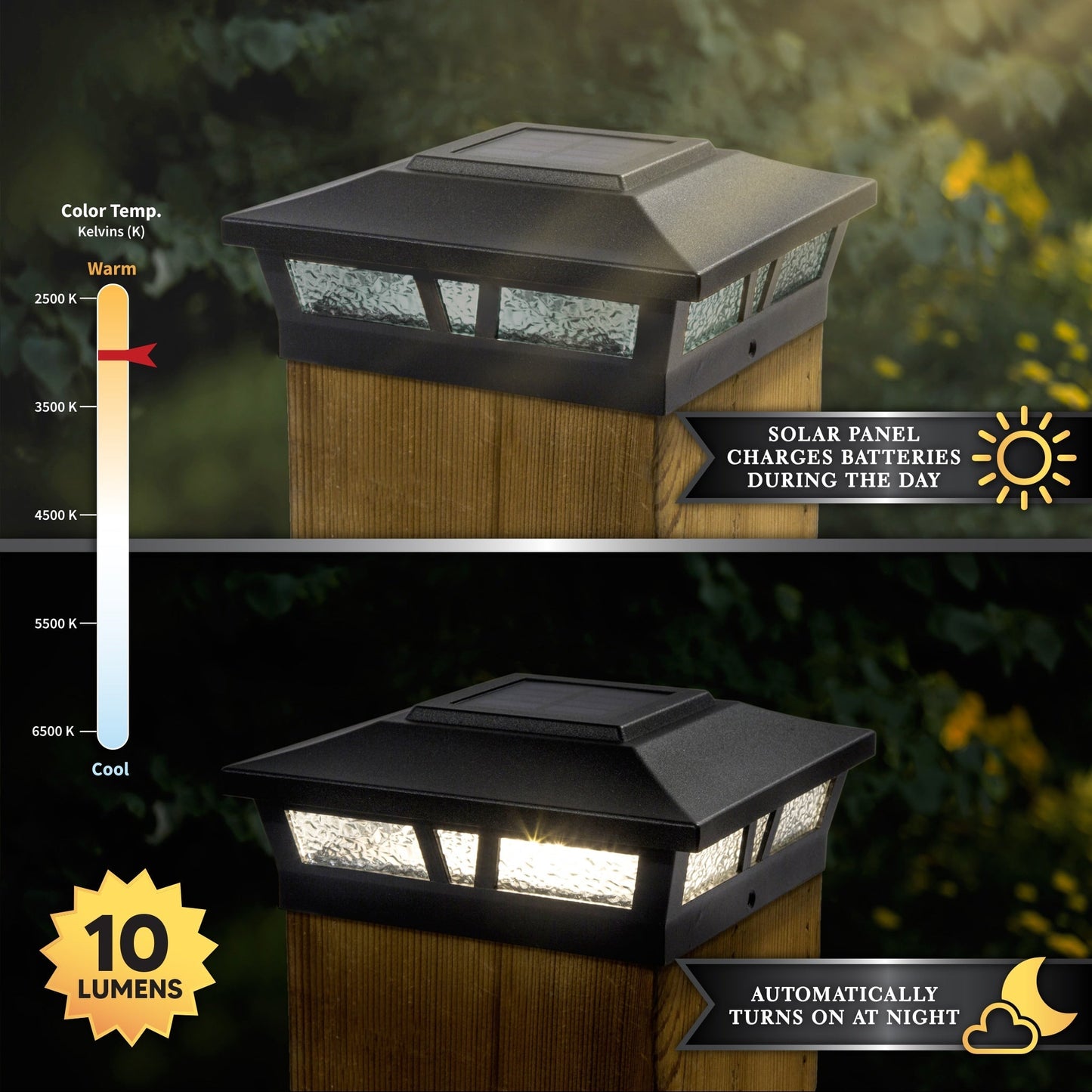 Classy Caps 6-in x 6-in 10-Lumen 0.2-Watt Black Solar LED Outdoor Post Cap Light (2700 K)