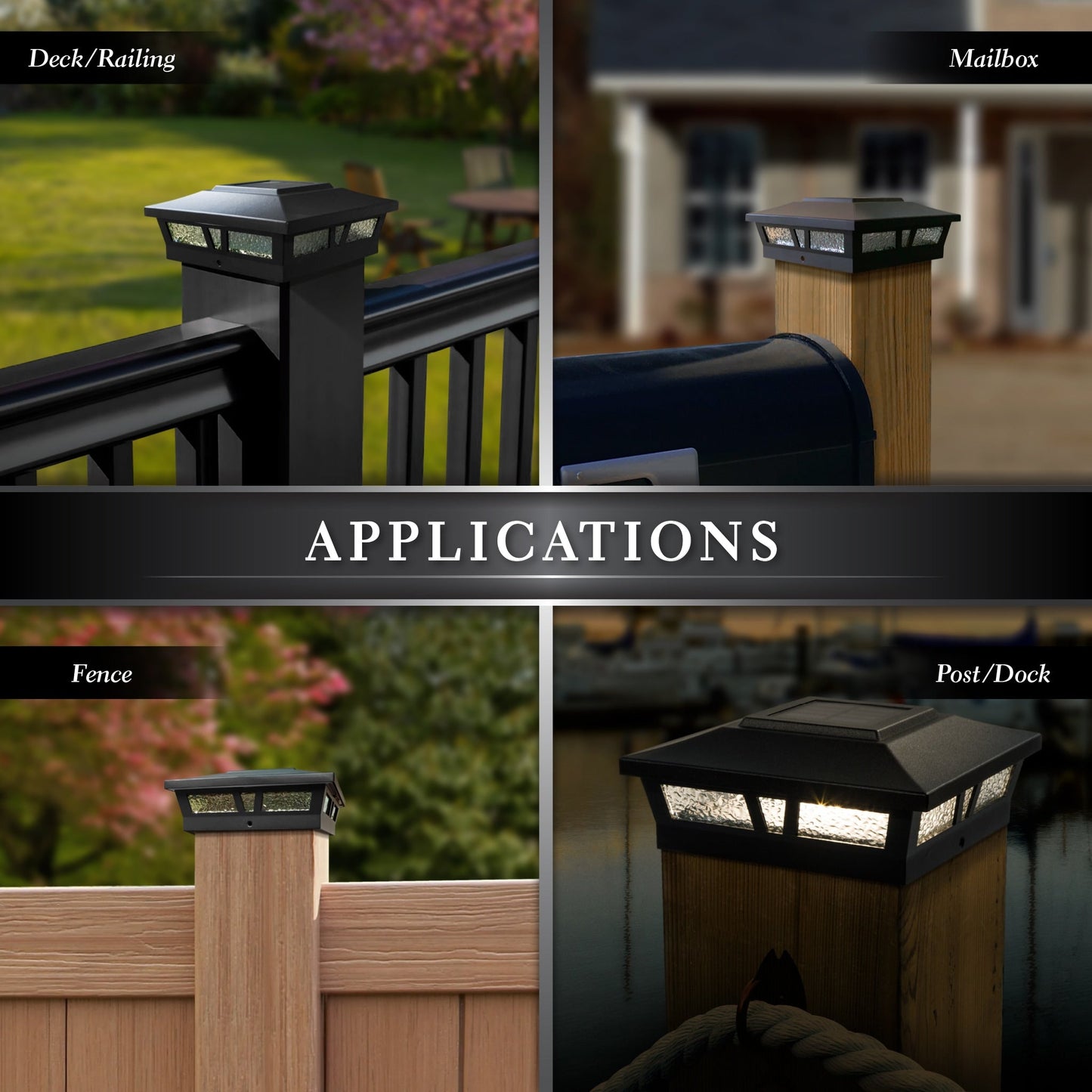 Classy Caps 6-in x 6-in 10-Lumen 0.2-Watt Black Solar LED Outdoor Post Cap Light (2700 K)
