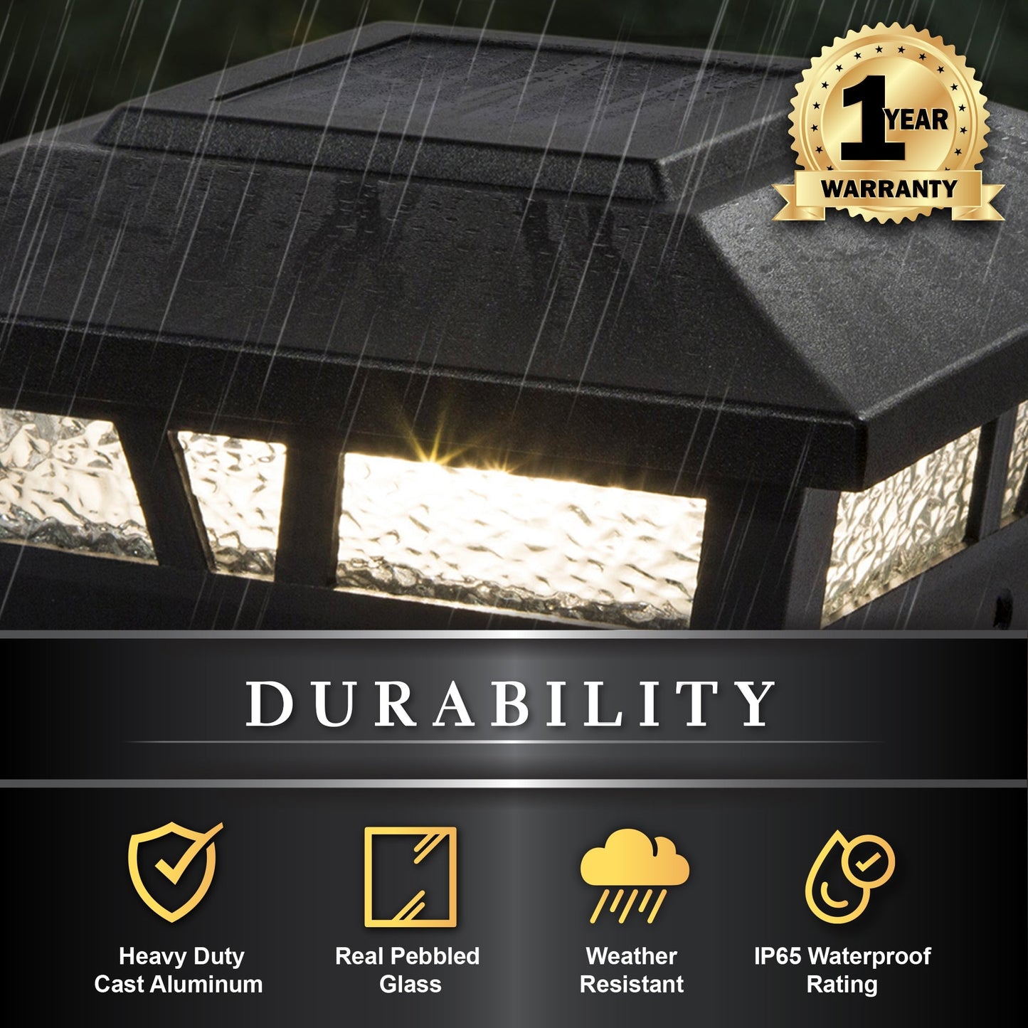 Classy Caps 6-in x 6-in 10-Lumen 0.2-Watt Black Solar LED Outdoor Post Cap Light (2700 K)