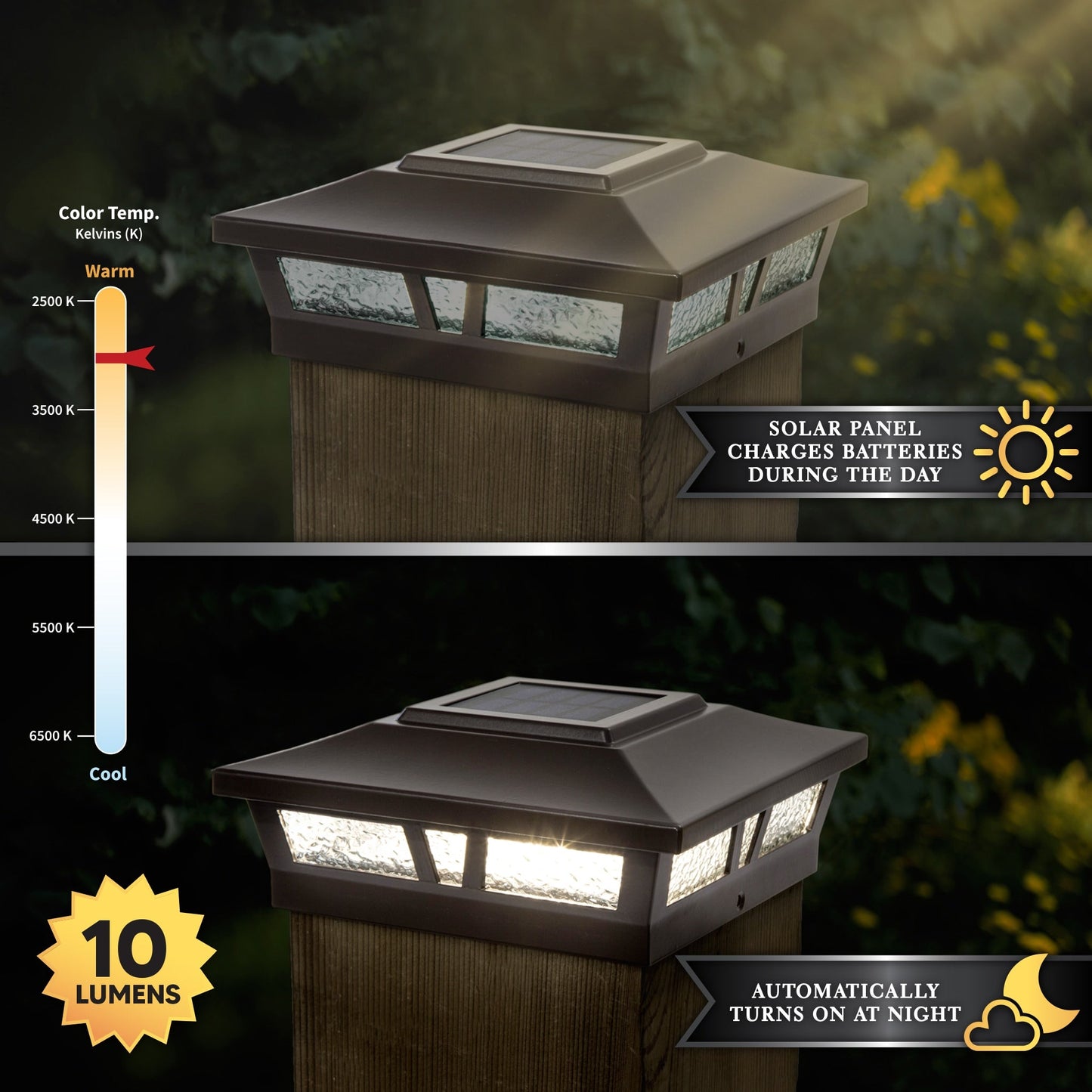 Classy Caps 6-in x 6-in 10-Lumen 1-Watt Brown Solar LED Outdoor Post Cap Light (2700 K)