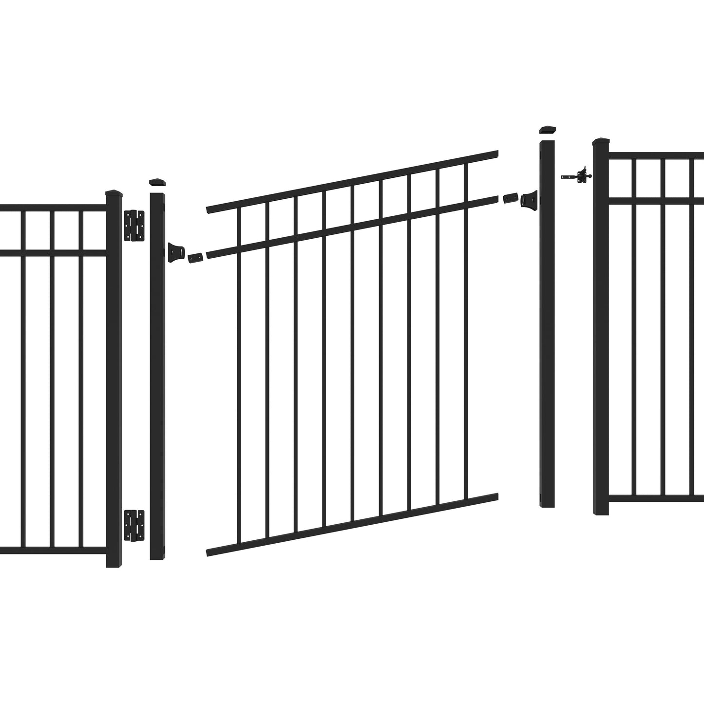 Freedom New Haven 4-1/2-ft H x 3-ft to 5-ft W Black Aluminum Spaced Picket Flat-top Decorative Fence Gate Kit
