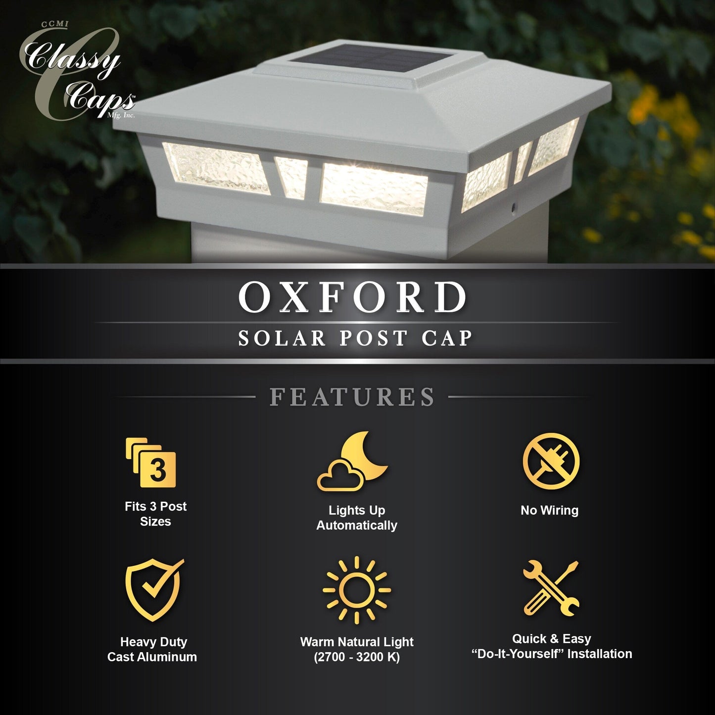 Classy Caps 6-in x 6-in 10-Lumen 1-Watt White Solar LED Outdoor Post Cap Light (2700 K)