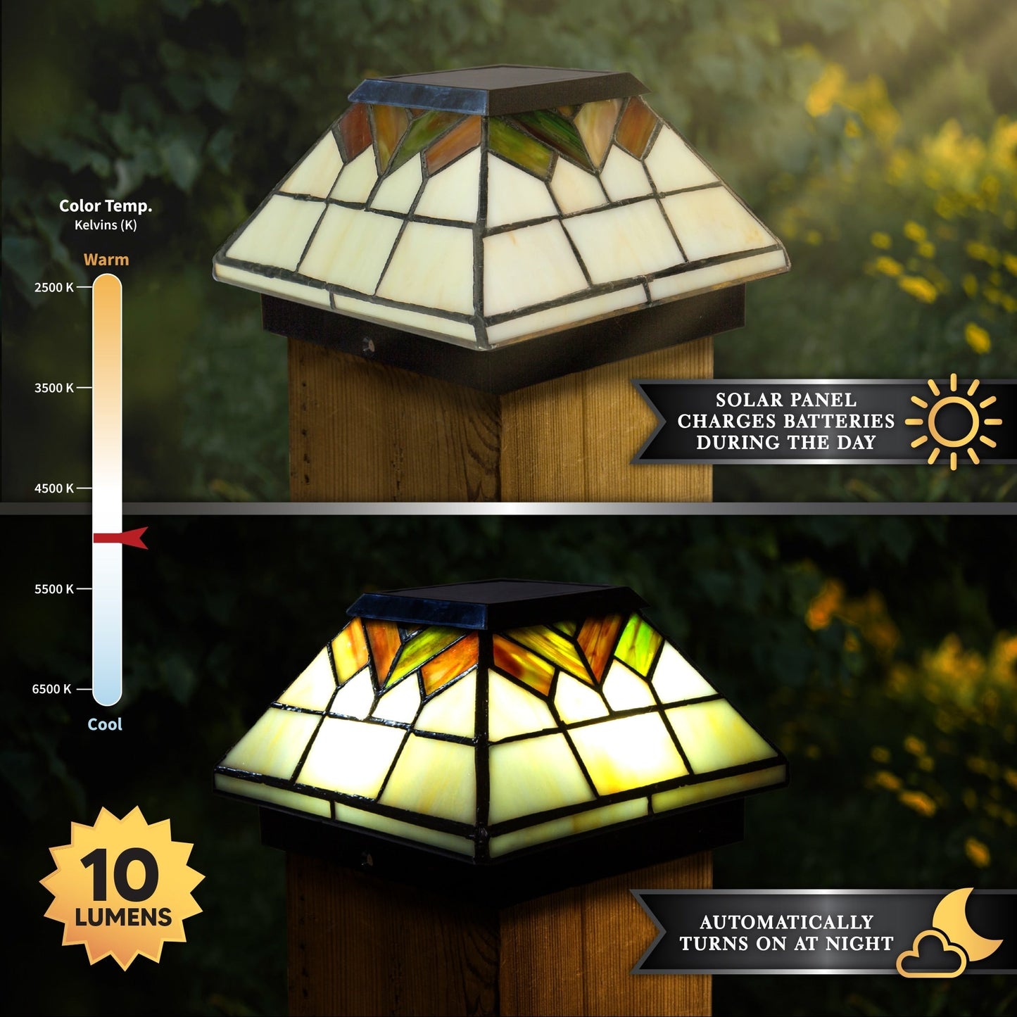 Classy Caps 5-in x 5-in 10-Lumen 1-Watt Stained Glass Solar LED Outdoor Post Cap Light (4100 K)