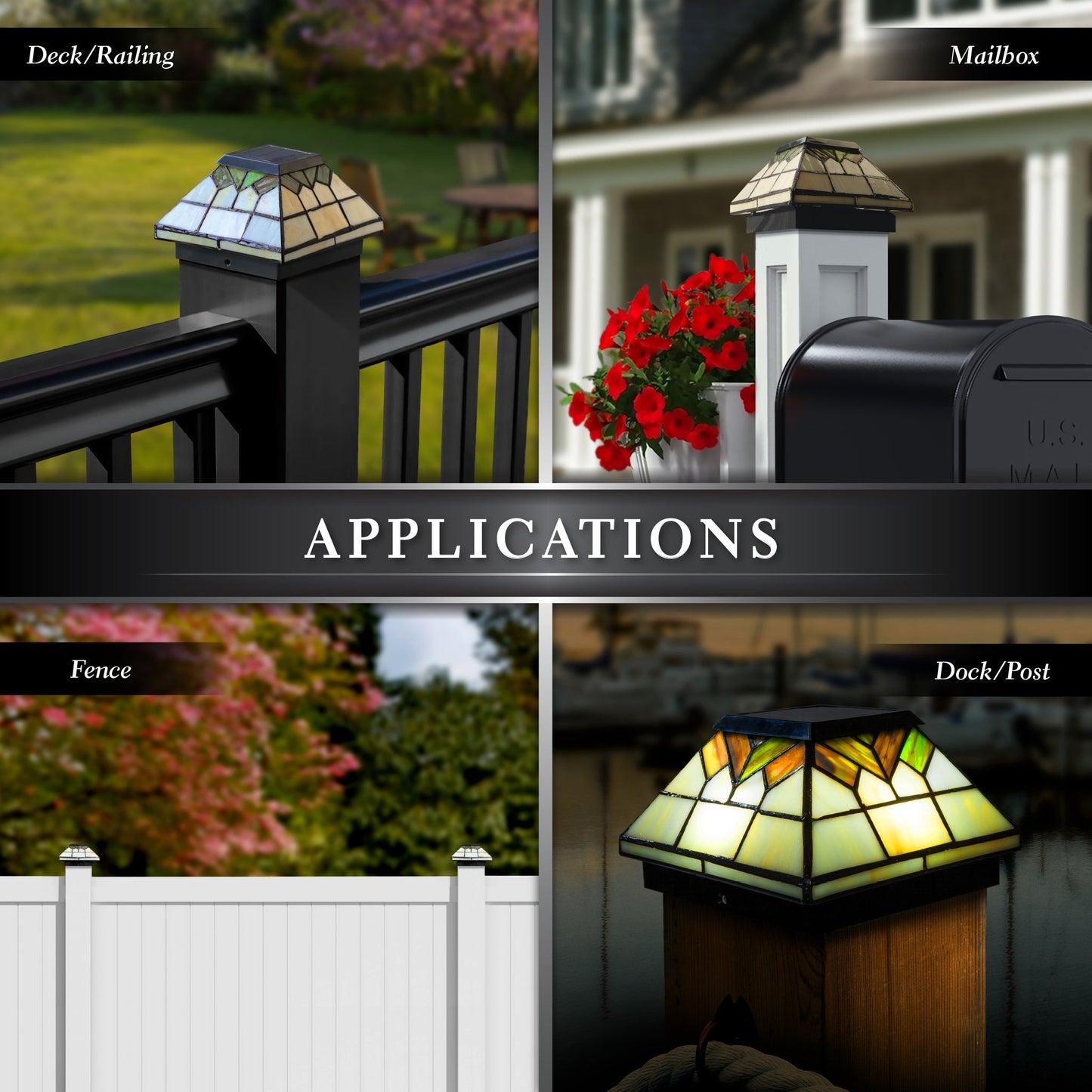 Classy Caps 5-in x 5-in 10-Lumen 1-Watt Stained Glass Solar LED Outdoor Post Cap Light (4100 K)