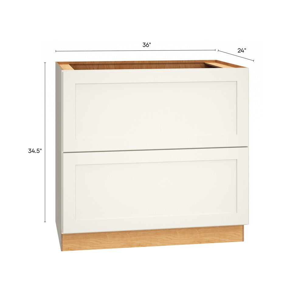 Diamond Express Jamestown 36-in W x 34.5-in H x 24-in D White 2-Drawer Base Fully Assembled Plywood Cabinet (Recessed Panel Shaker Style)