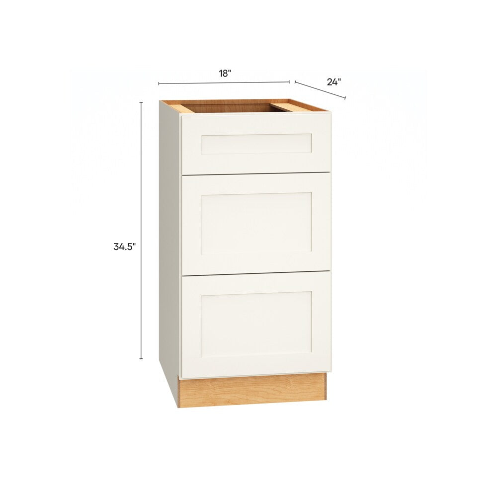 Diamond Express Jamestown 18-in W x 34.5-in H x 24-in D White 3-Drawer Base Fully Assembled Plywood Cabinet (Recessed Panel Shaker Style)