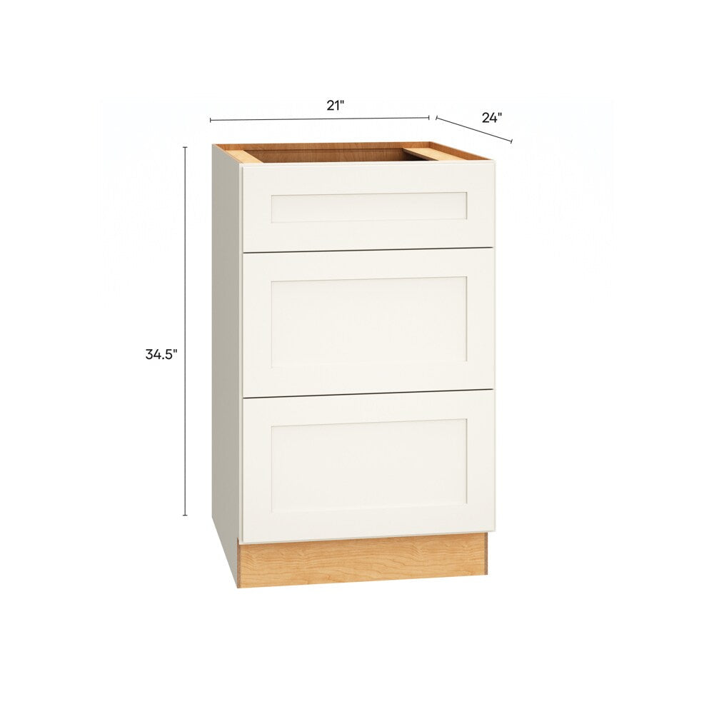 Diamond Express Jamestown 21-in W x 34.5-in H x 24-in D White 3-Drawer Base Fully Assembled Plywood Cabinet (Recessed Panel Shaker Style)