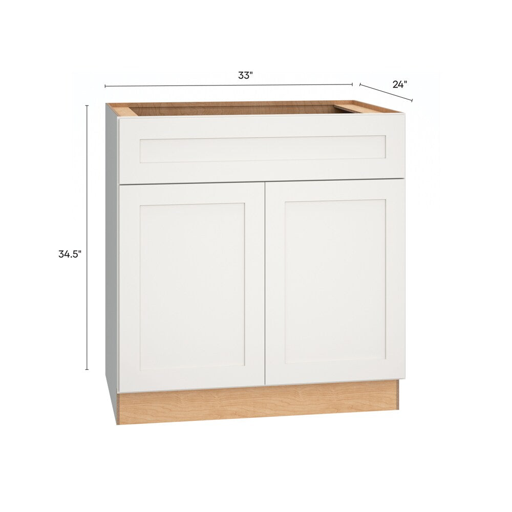 Diamond Express Jamestown 33-in W x 34.5-in H x 24-in D White 1-Drawer Base Fully Assembled Plywood Cabinet (Recessed Panel Shaker Style)