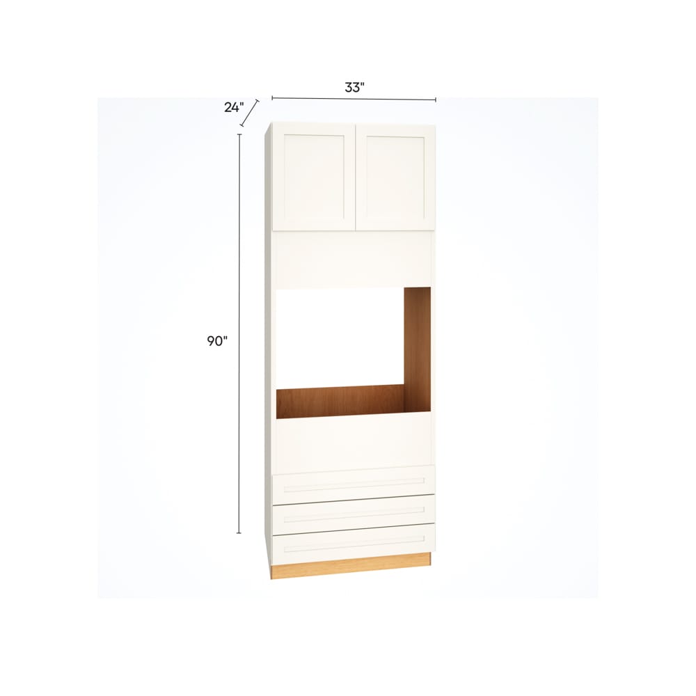 Diamond Express Jamestown 33-in W x 90-in H x 24-in D White 3-Drawers Single Oven Base Fully Assembled Plywood Cabinet (Recessed Panel Shaker Style)