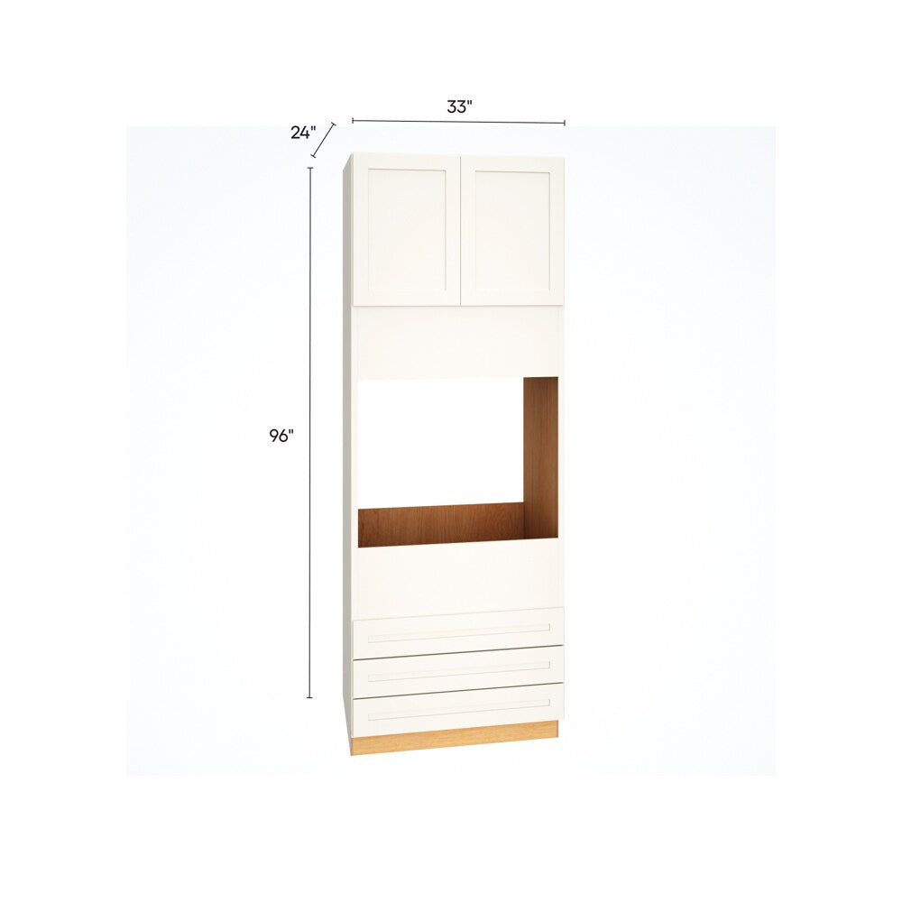 Diamond Express Jamestown 33-in W x 96-in H x 24-in D White 3-Drawers Single Oven Base Fully Assembled Plywood Cabinet (Recessed Panel Shaker Style)