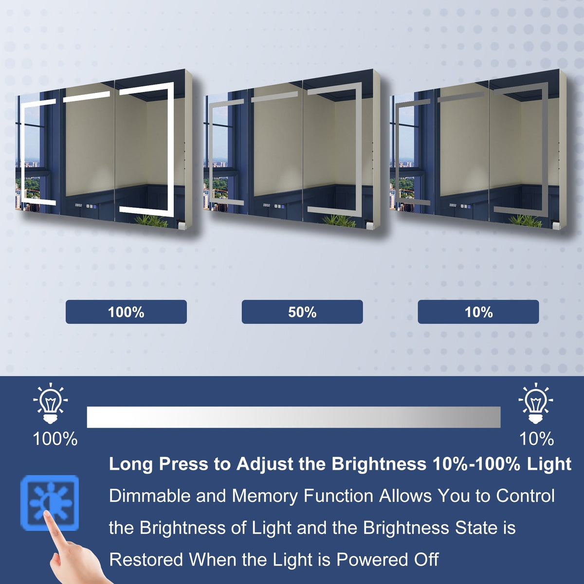 ExBrite 48-in x 32-in Lighted LED Fog Free Surface/Recessed Mount Silver Mirrored Soft Close Medicine Cabinet with Outlet