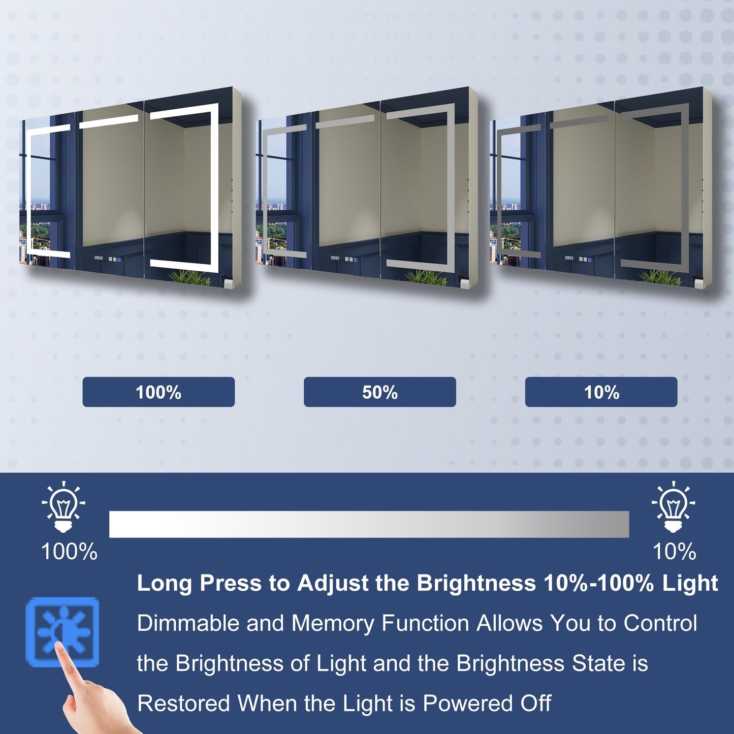 ExBrite 48-in x 32-in Lighted LED Fog Free Surface/Recessed Mount Silver Mirrored Soft Close Medicine Cabinet with Outlet