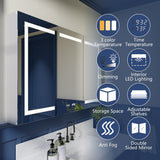 ExBrite 48-in x 32-in Lighted LED Fog Free Surface/Recessed Mount Silver Mirrored Soft Close Medicine Cabinet with Outlet