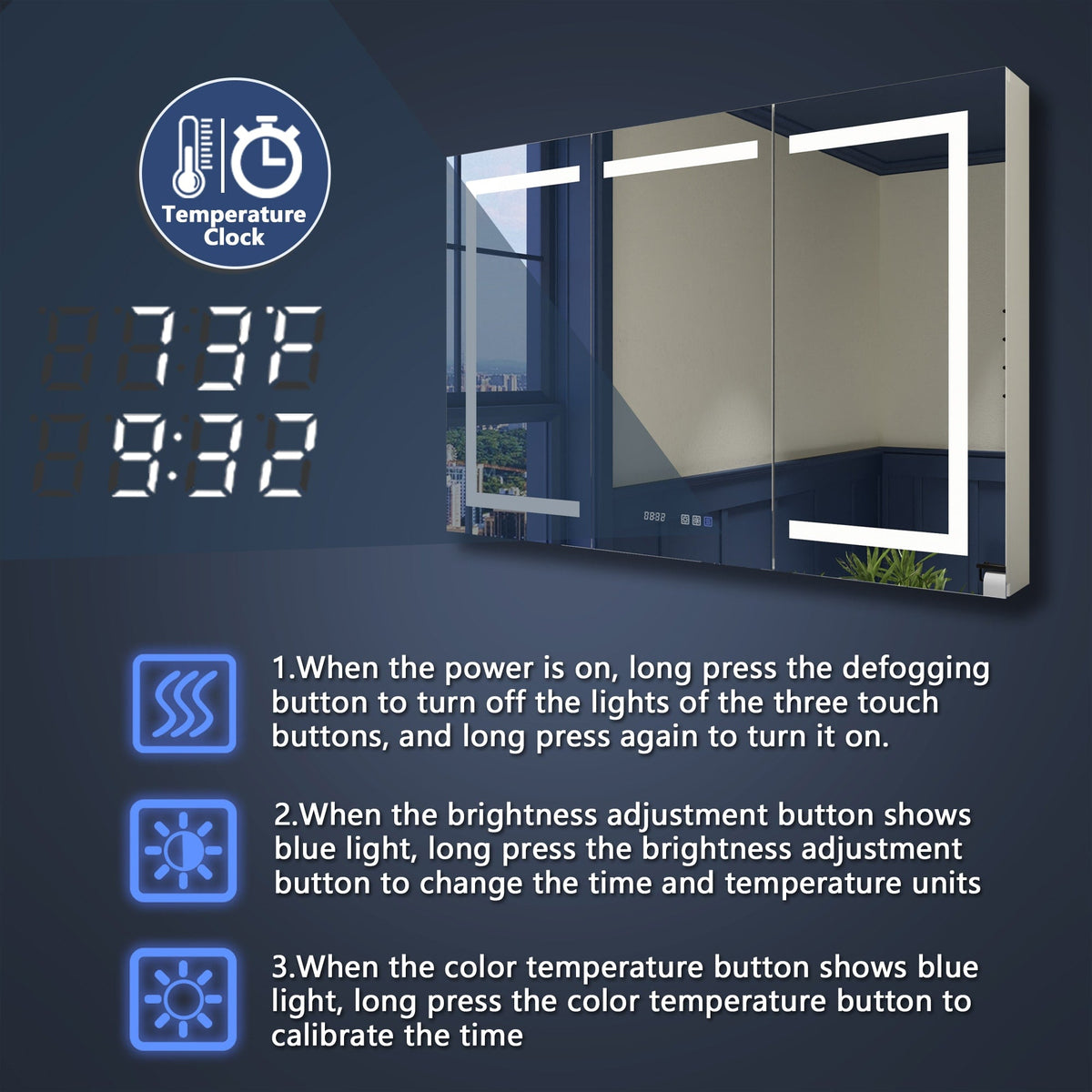 ExBrite 48-in x 32-in Lighted LED Fog Free Surface/Recessed Mount Silver Mirrored Soft Close Medicine Cabinet with Outlet