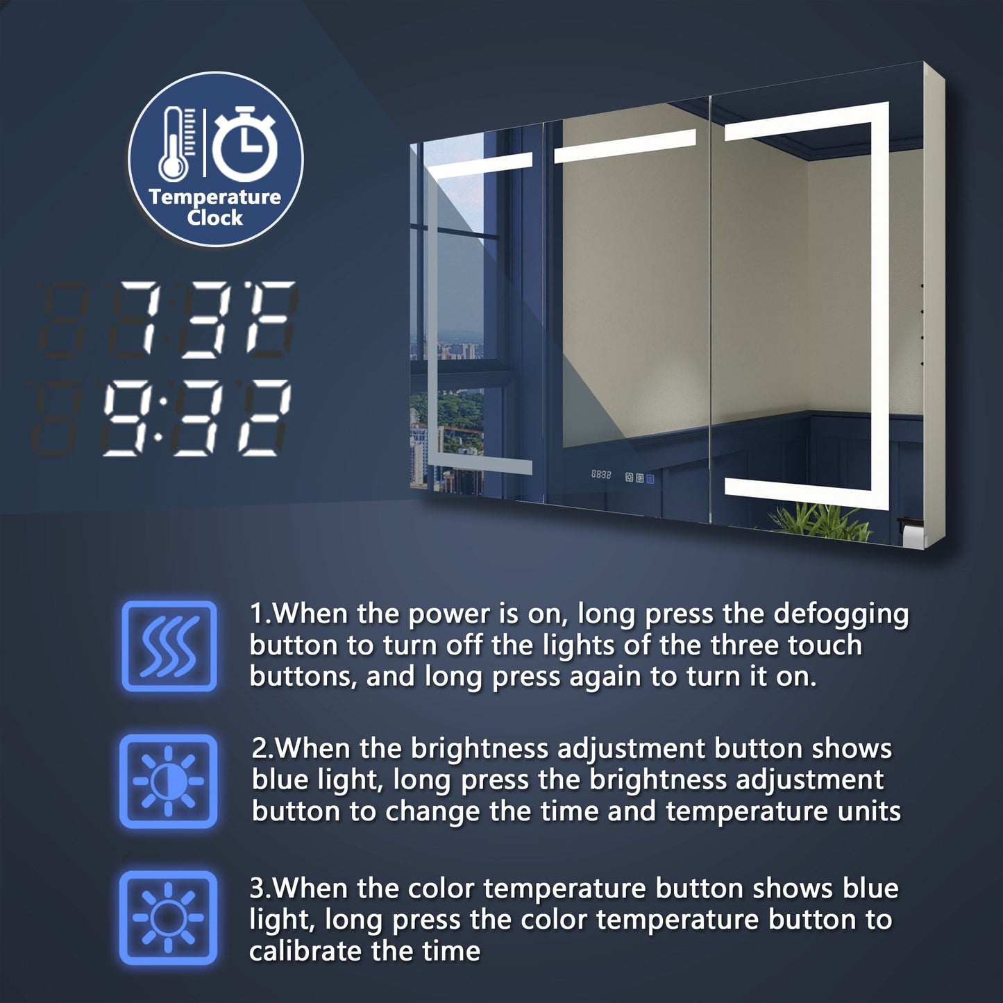 ExBrite 48-in x 32-in Lighted LED Fog Free Surface/Recessed Mount Silver Mirrored Soft Close Medicine Cabinet with Outlet
