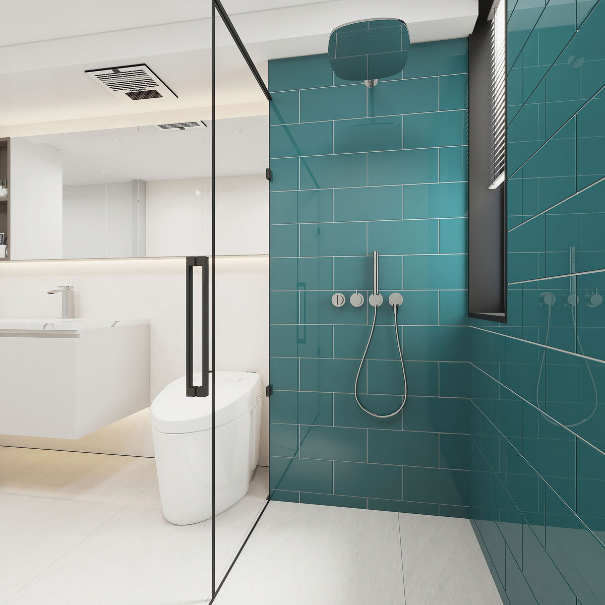 Giorbello (Sample) 6x12 Glass Subway Tiles Dark Teal 6-in x 12-in Glossy Glass Brick Subway Wall Tile