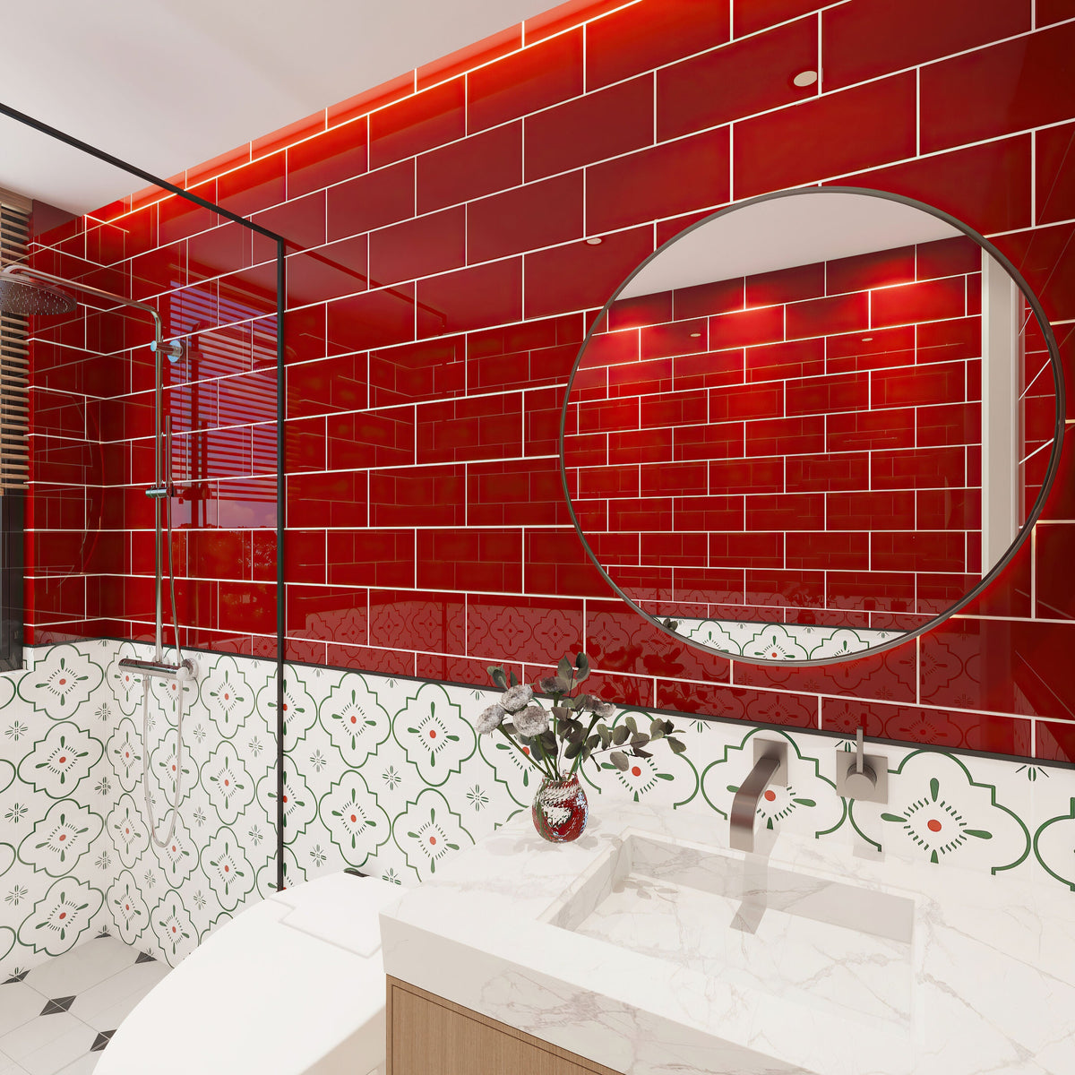 Giorbello Classic Premium Ruby Red 6-in x 12-in Glossy Glass Subway Wall Tile (5-sq. ft/ Carton)